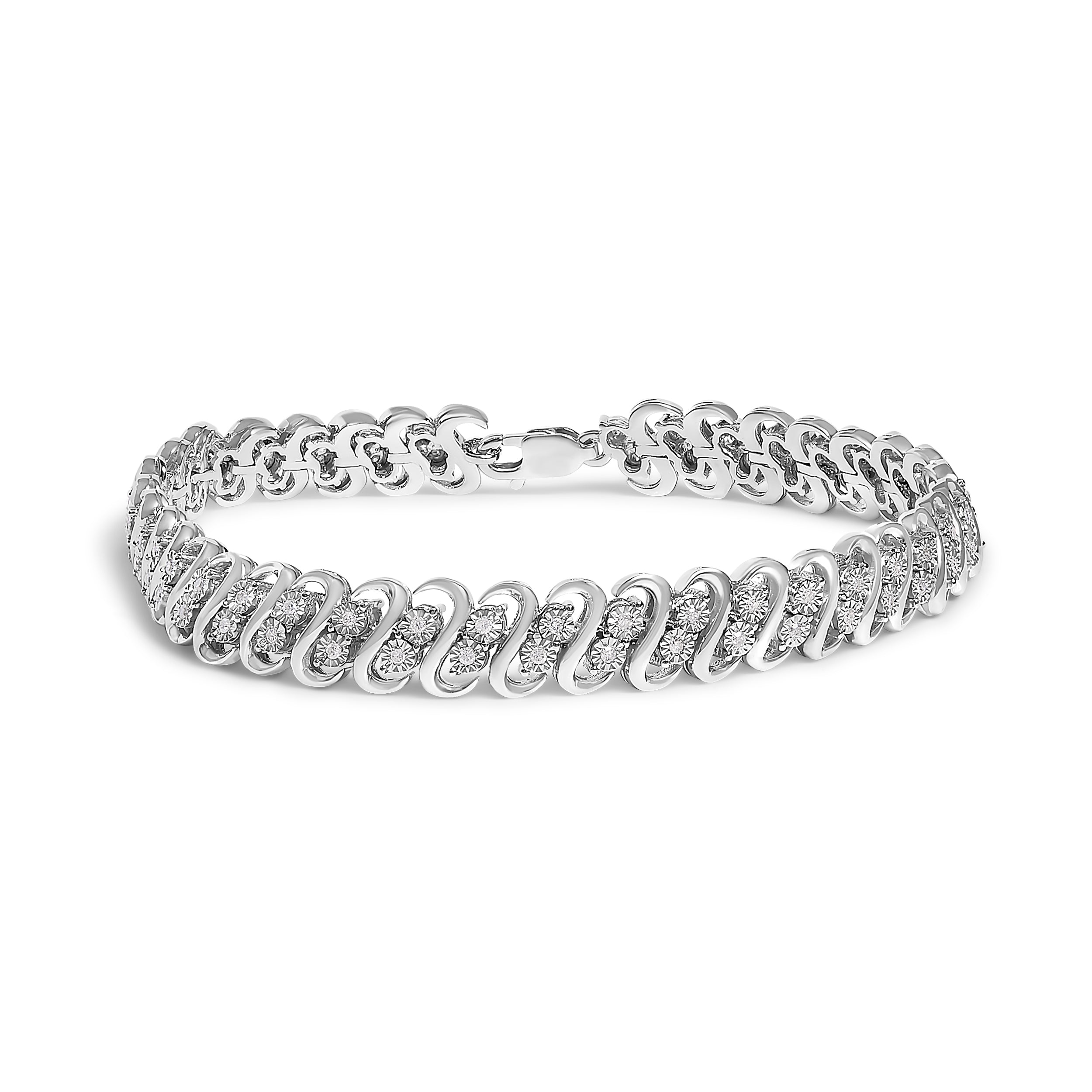 .925 Sterling Silver 1/2 Cttw Diamond Double Row S-Link Bracelet (I-J Color, I2-I3 Clarity) - 7.5" Inches
