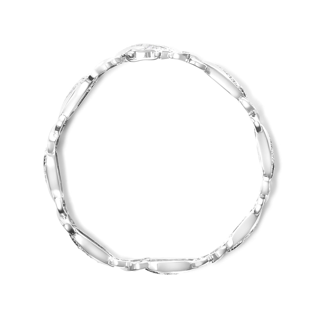 .925 Sterling Silver 1 3/4 Cttw Diamond Wave and X Link Tennis Bracelet (I-J Color, I3 Clarity) - 7"