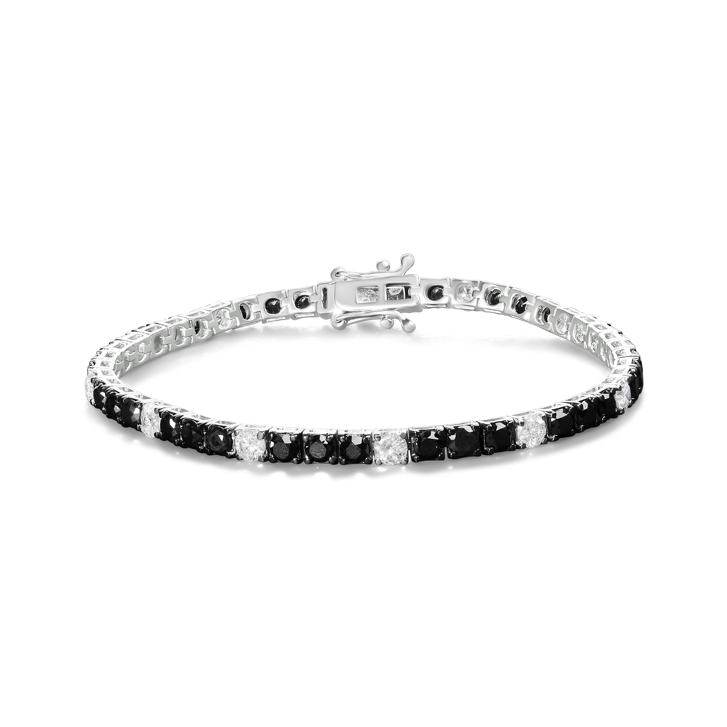 .925 Sterling Silver 3.0 Cttw Black and White Diamond Tennis Bracelet (I-J Color, I2-I3 Clarity) - 7.25" Inches