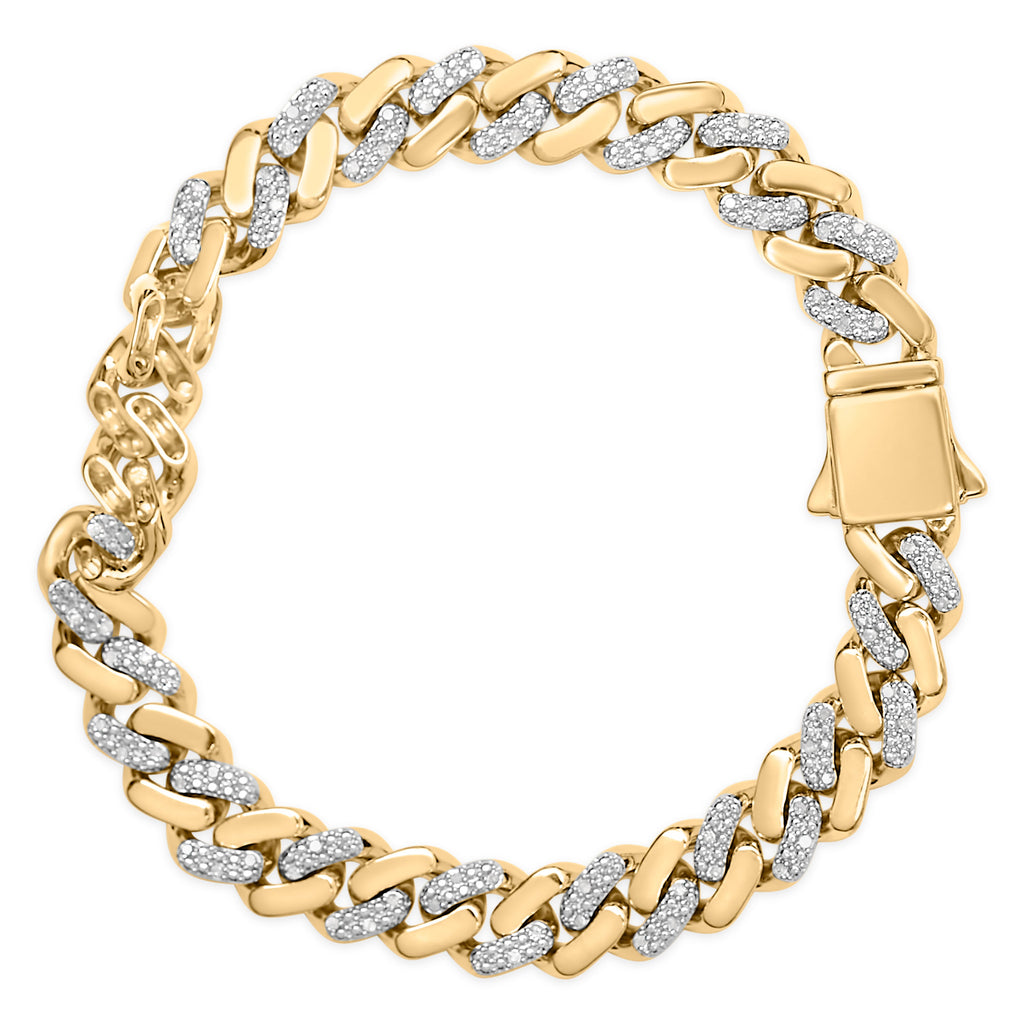 14K Yellow Gold Plated .925 Sterling Silver 1/2 Cttw Diamond Cuban Curb Chain Bracelet (I-J Color, I3 Clarity) - 8.5" Inches