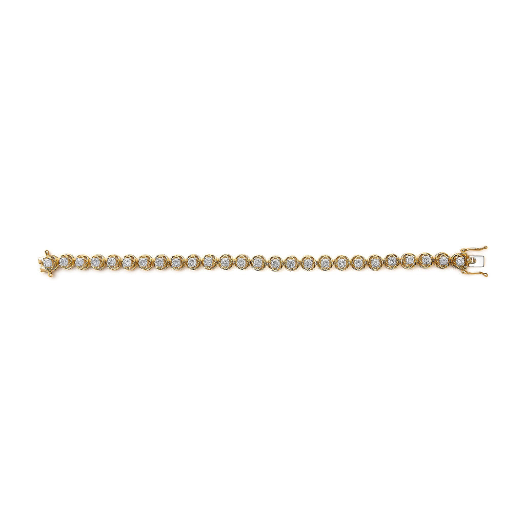 14K Yellow Gold Plated .925 Sterling Silver 3 9/10 Cttw Diamond Buttercup Style Tennis Bracelet