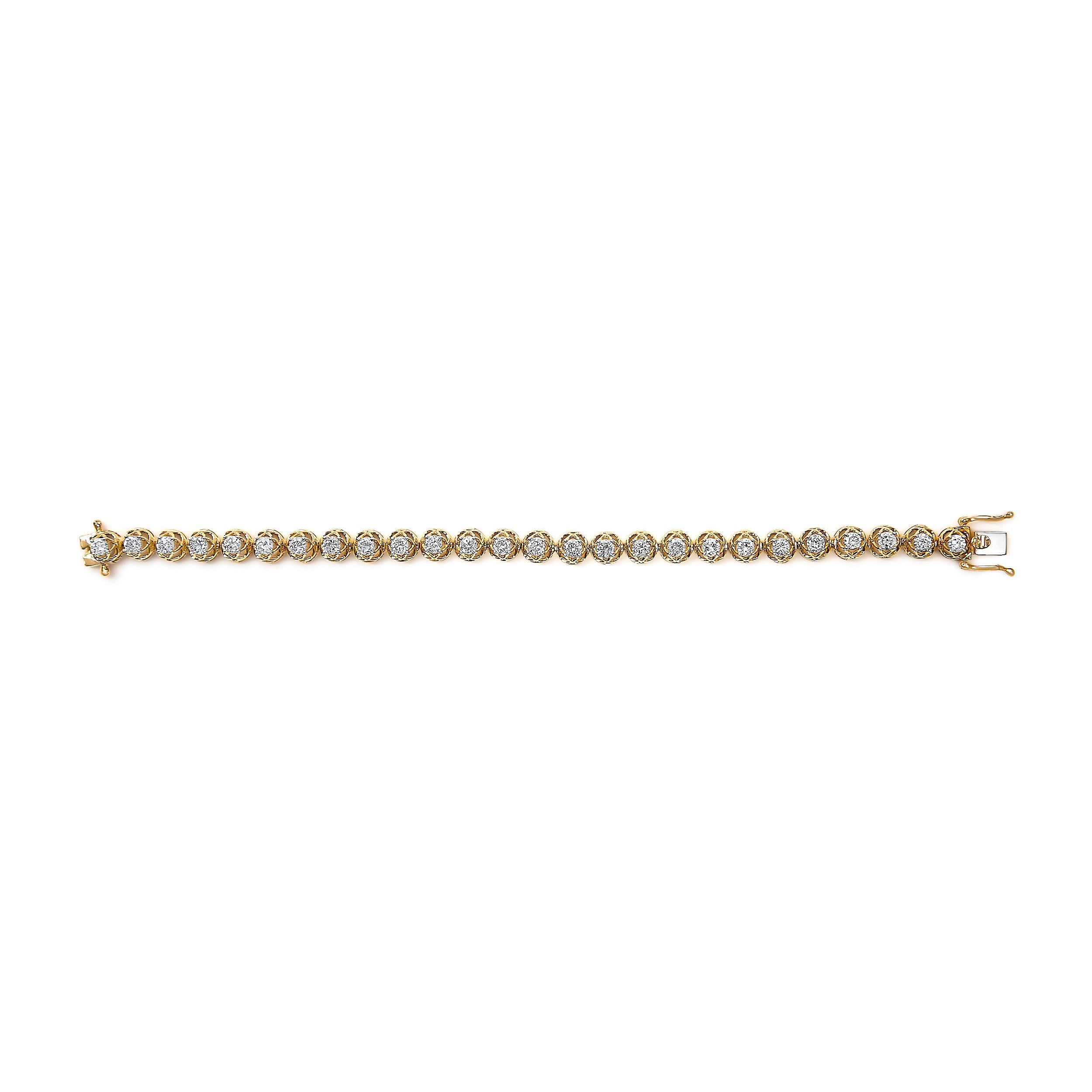 14K Yellow Gold Plated .925 Sterling Silver 3 9/10 Cttw Diamond Buttercup Style Tennis Bracelet