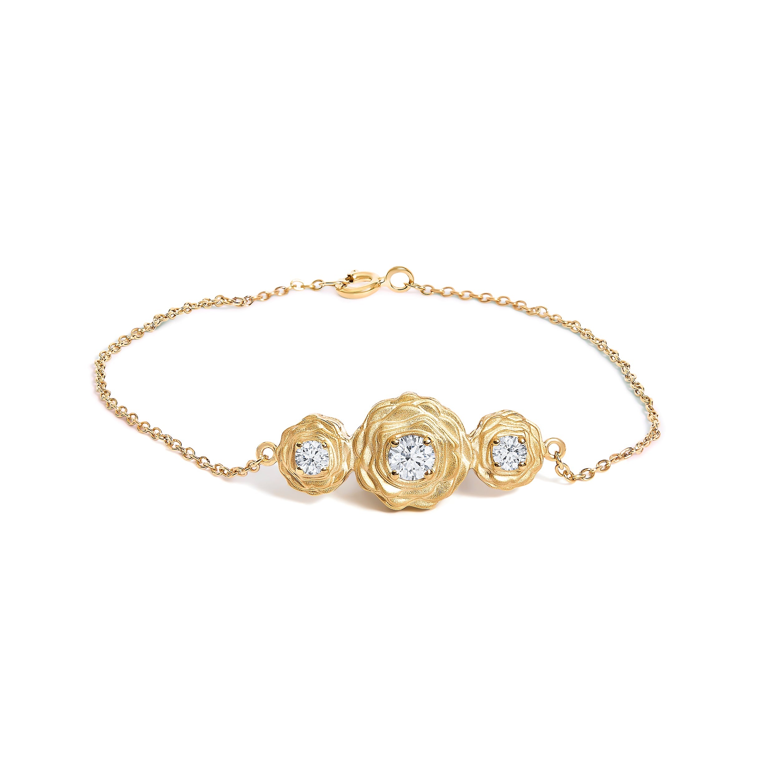 14K Yellow Gold Plated Sterling Silver 1/2 Cttw Lab Grown Diamond Rose Motif Link Bracelet