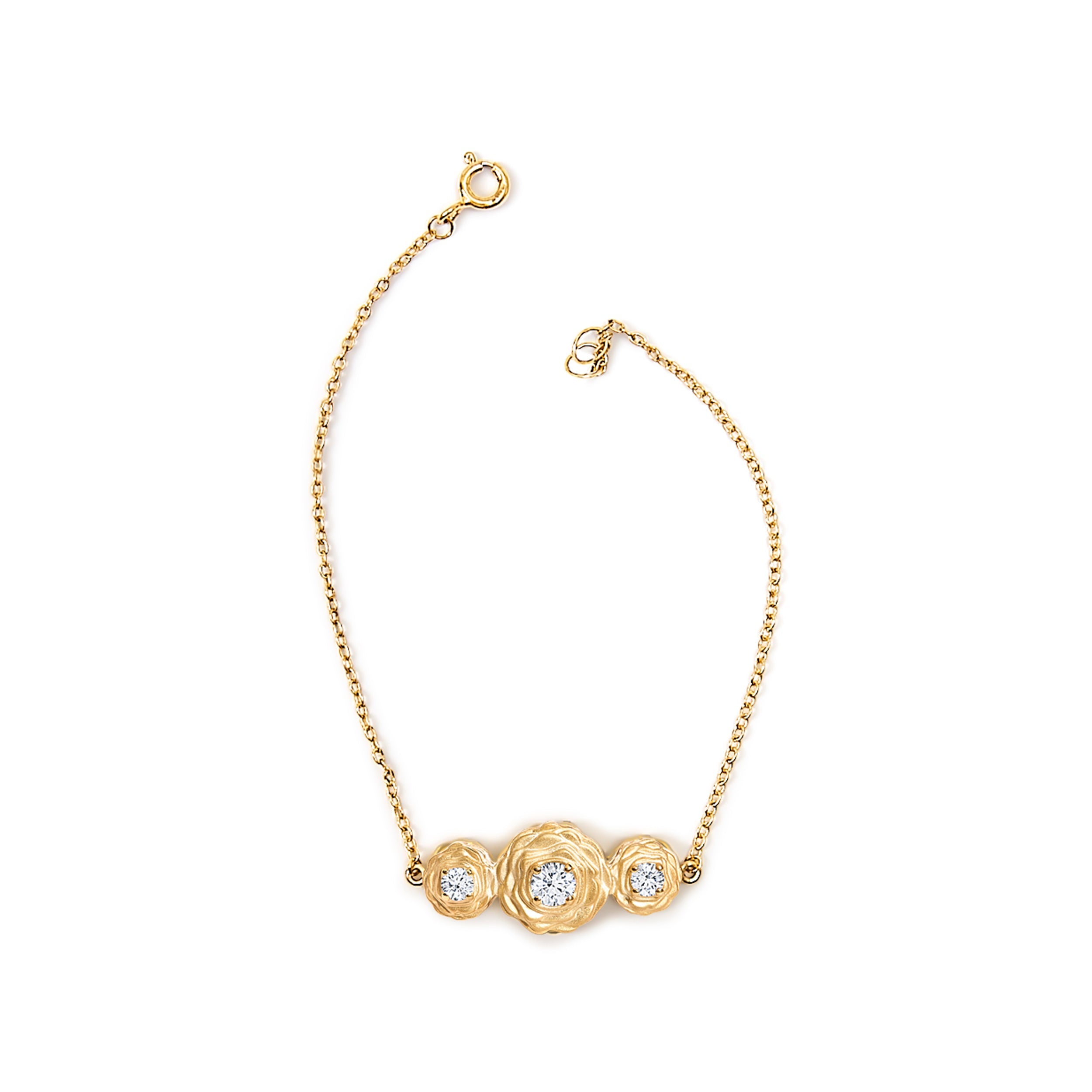 14K Yellow Gold Plated Sterling Silver 1/2 Cttw Lab Grown Diamond Rose Motif Link Bracelet