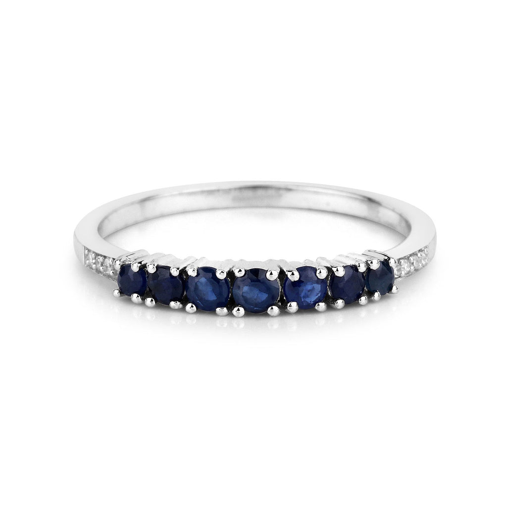 0.45 Carat Genuine Blue Sapphire and White Diamond 14K White Gold Ring