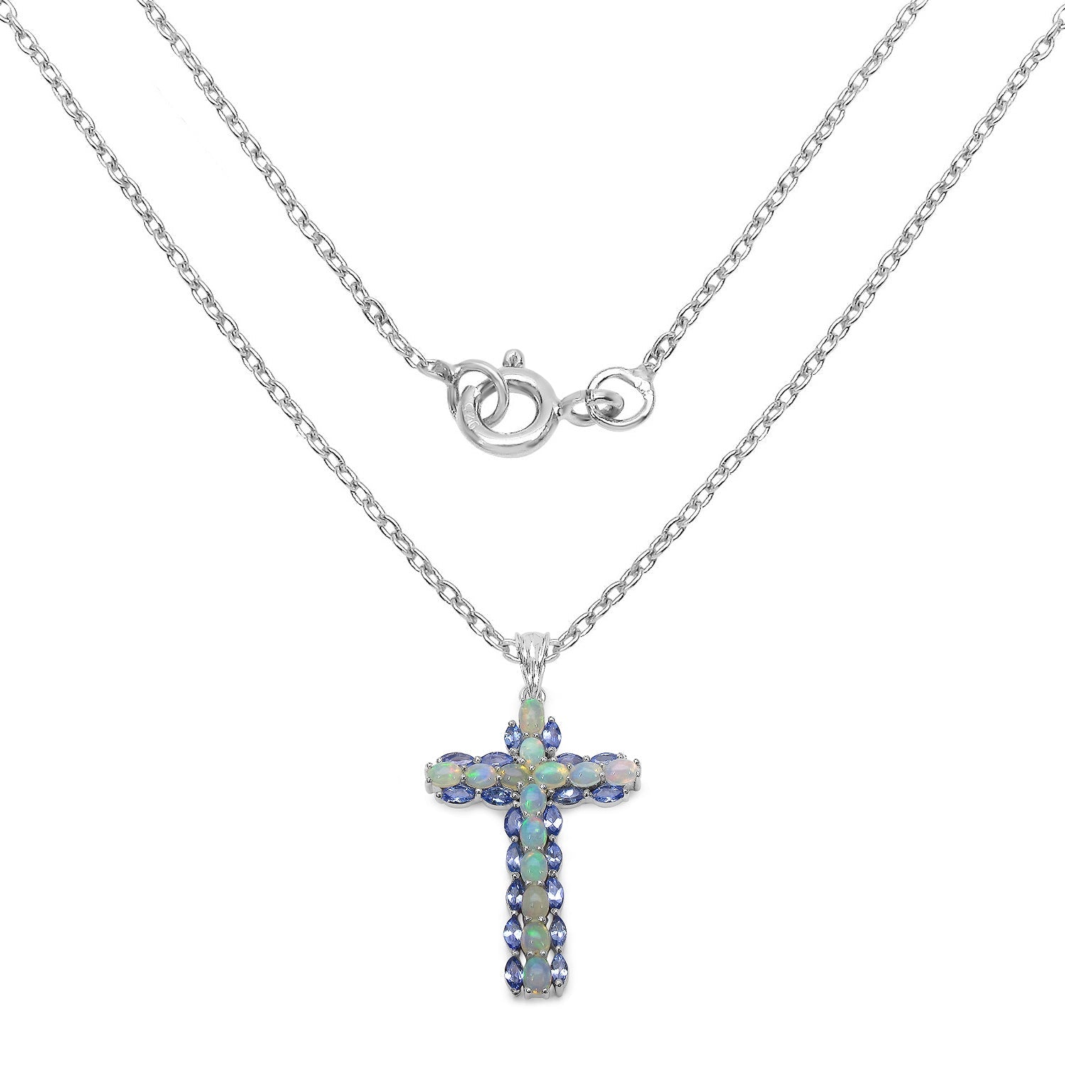 3.32 Carat Genuine Ethiopian Opal and Tanzanite .925 Sterling Silver Pendant