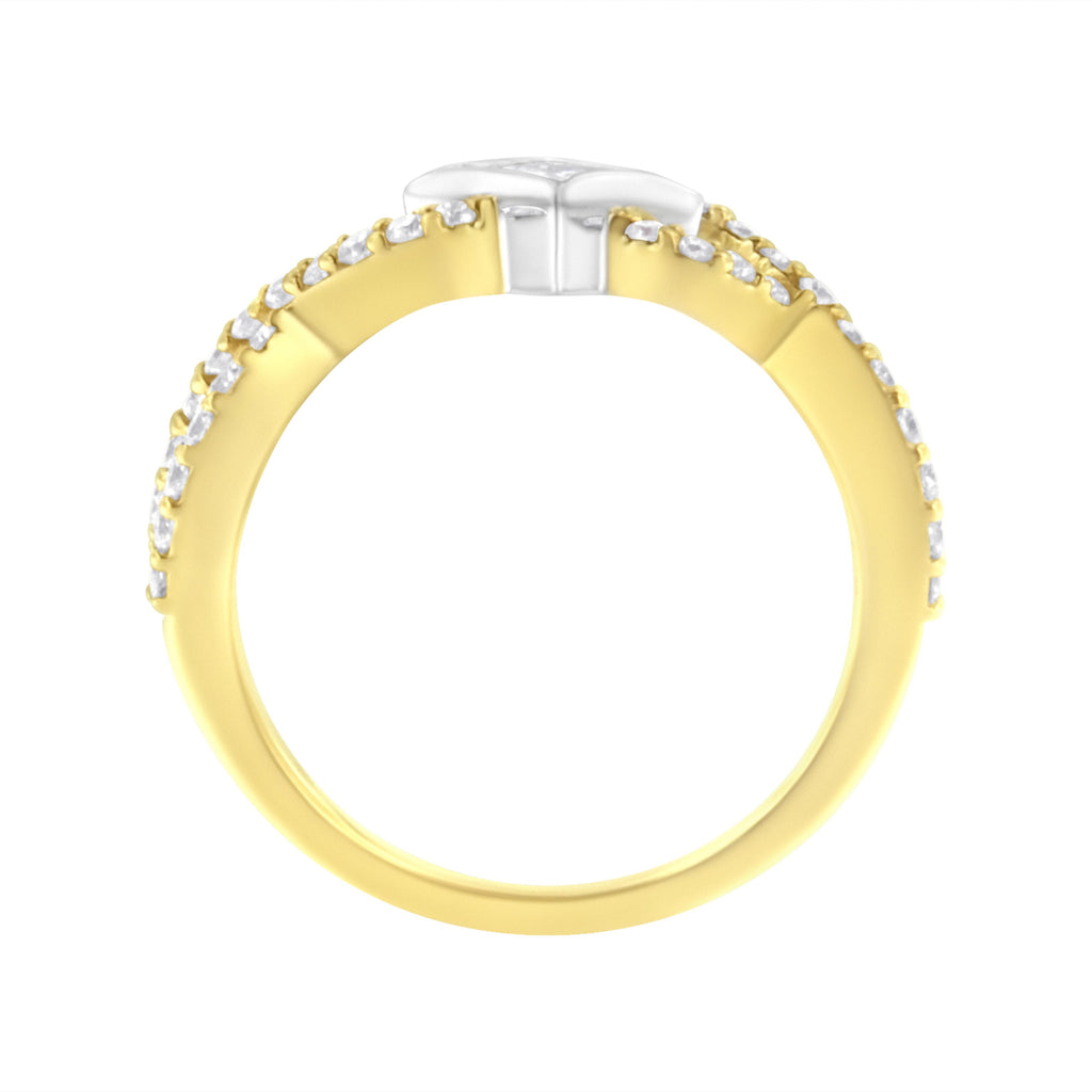 10K Two Tone Color 5/8 Cttw Diamond Kite and Twist Shank Ring (H-I Color,SI2-I1 Clarity)