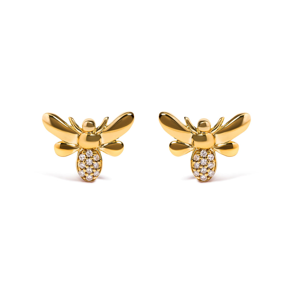 10K Yellow Gold Diamond Accented Bumble Bee Stud Earring (H-I Color, I1-I2 Clarity)