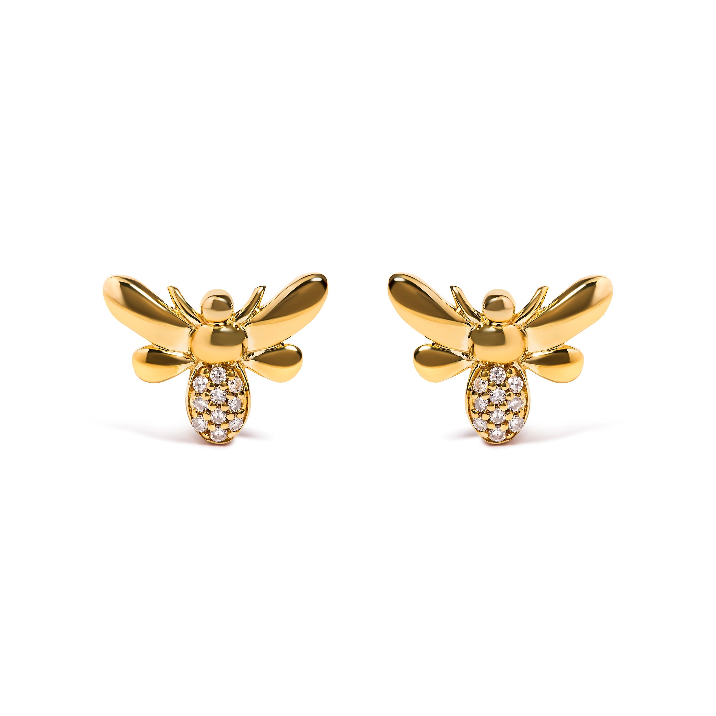 10K Yellow Gold Diamond Accented Bumble Bee Stud Earring (H-I Color, I1-I2 Clarity)