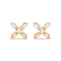 10K Yellow Gold 1/10 Cttw Round and Baguette Diamond Criss Cross X Stud Earring (H-I Color, I1-I2 Clarity)