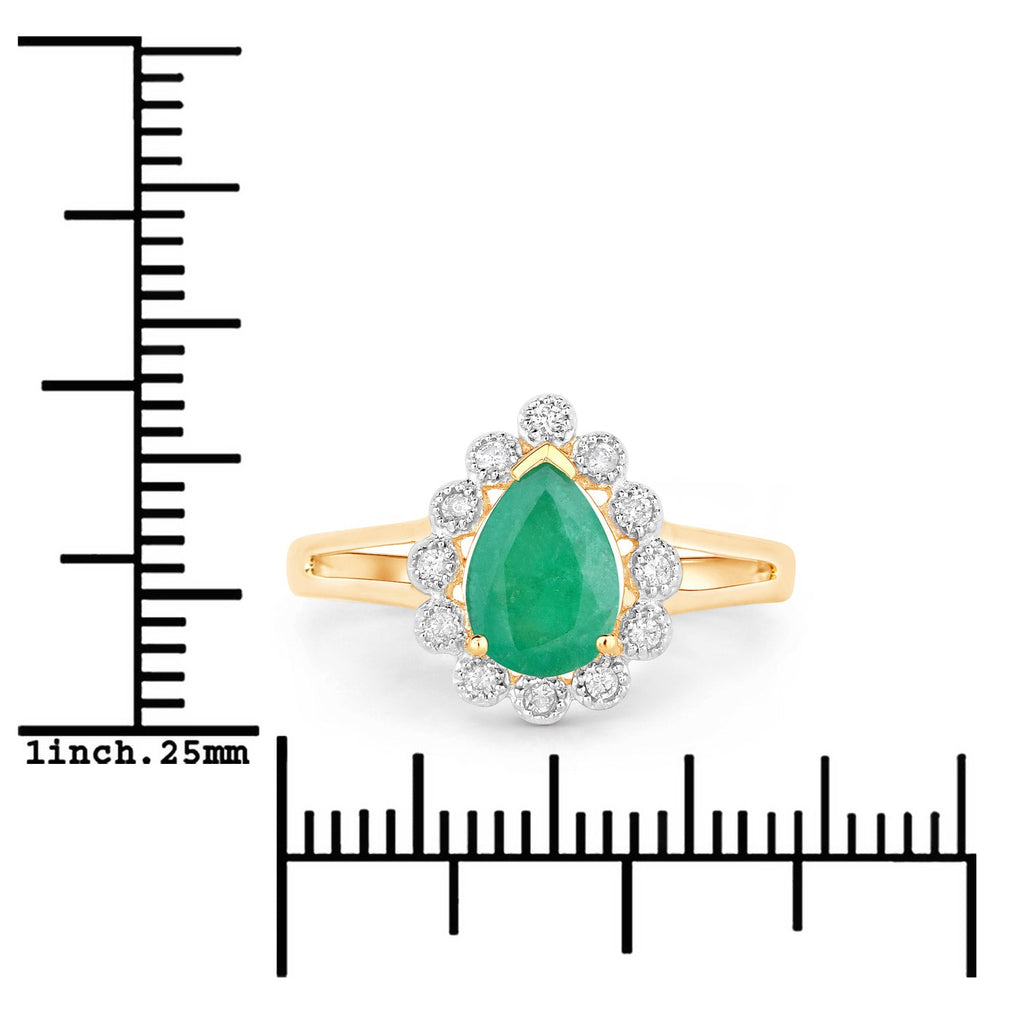 1.22 Carat Genuine Zambian Emerald and White Diamond 14K Yellow Gold Ring