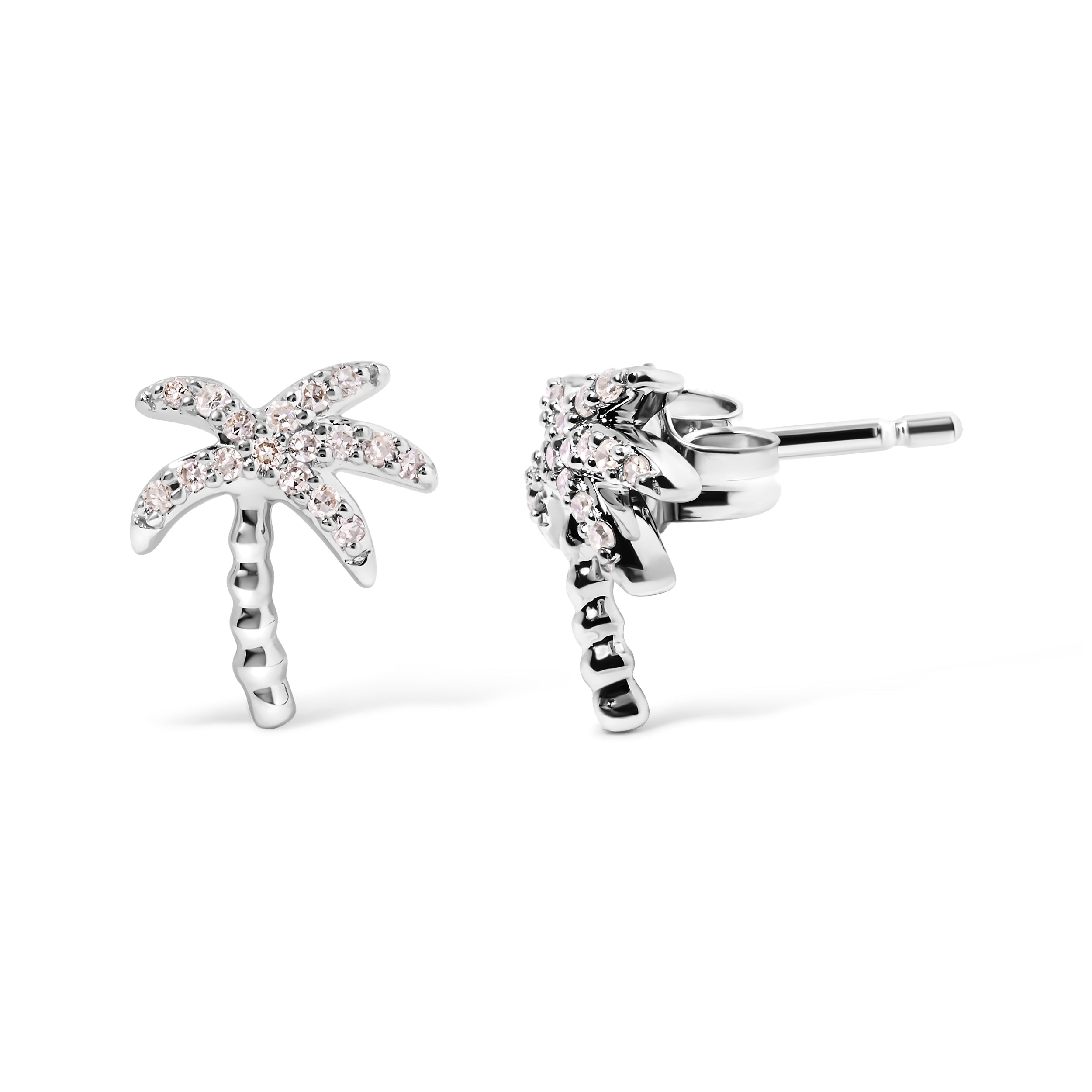 10K White Gold 1/10 Cttw Diamond  Encrusted Palm Tree Stud Earrings (H-I Color, I1-I2 Clarity)