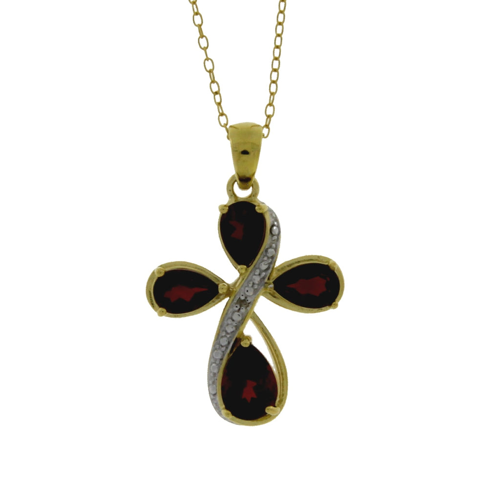Garnet Diamond Cross Religious Pendant Sterling Silver