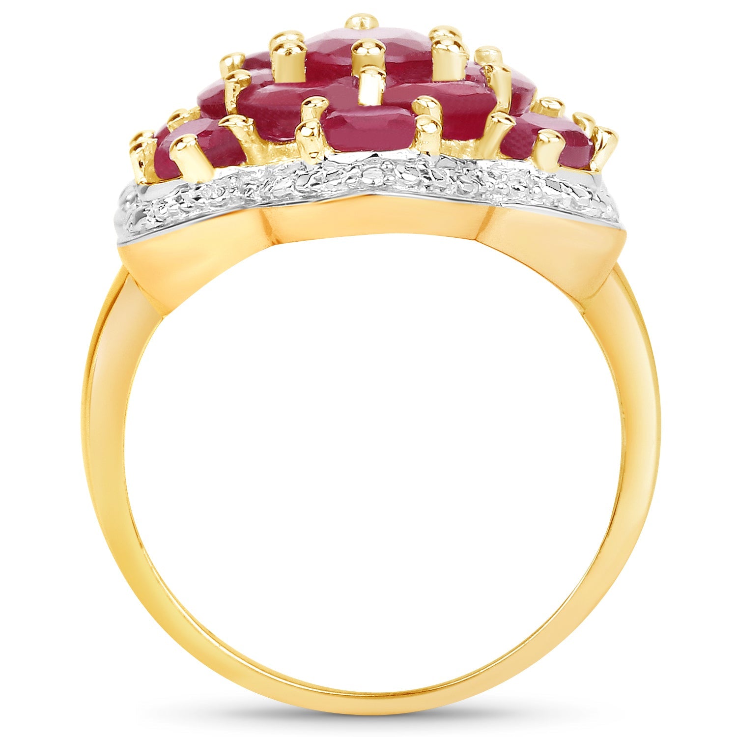 14K Yellow Gold Plated 4.18 Carat Genuine Glass Filled Ruby .925 Sterling Silver Ring