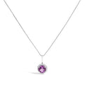 10K White Gold Purple Amethyst and 1/10 Cttw Diamond Accent Halo Pendant Necklace