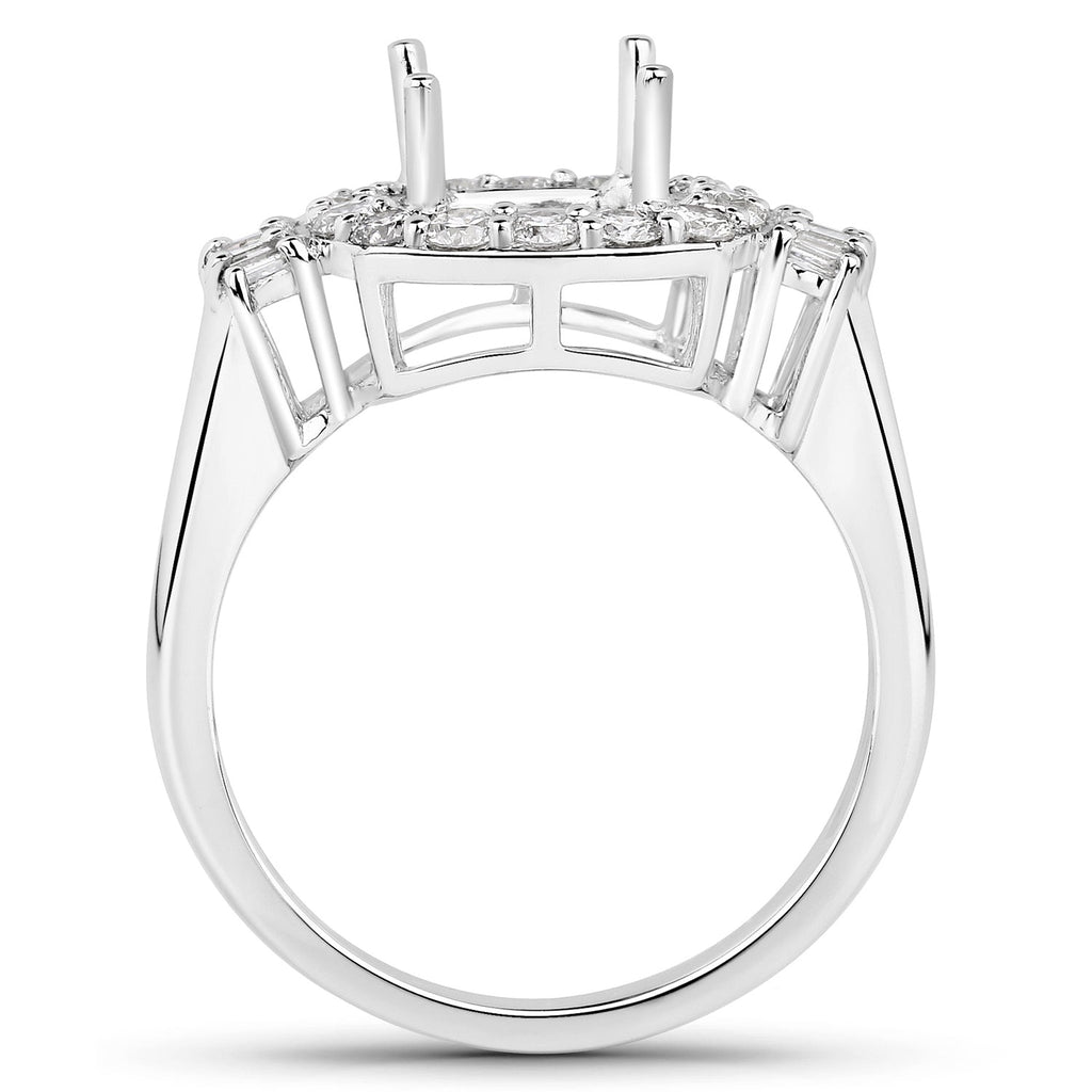 0.73 Carat Genuine White Diamond 14K White Gold Semi Mount Ring - holds 8x8mm Cushion Gemstone