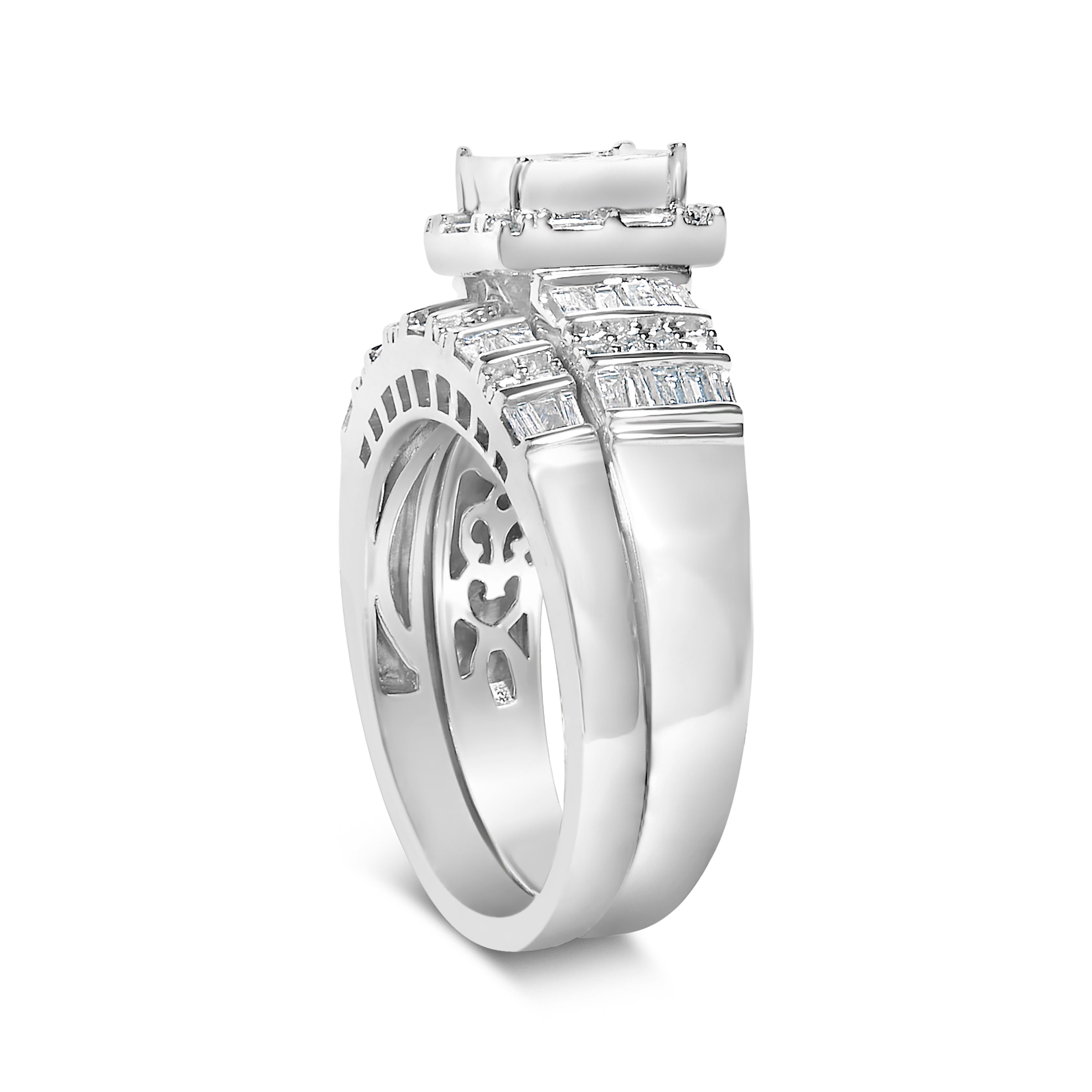 Sterling Silver 1.0 Cttw Diamond Composite Head Bridal Engagement Ring Set