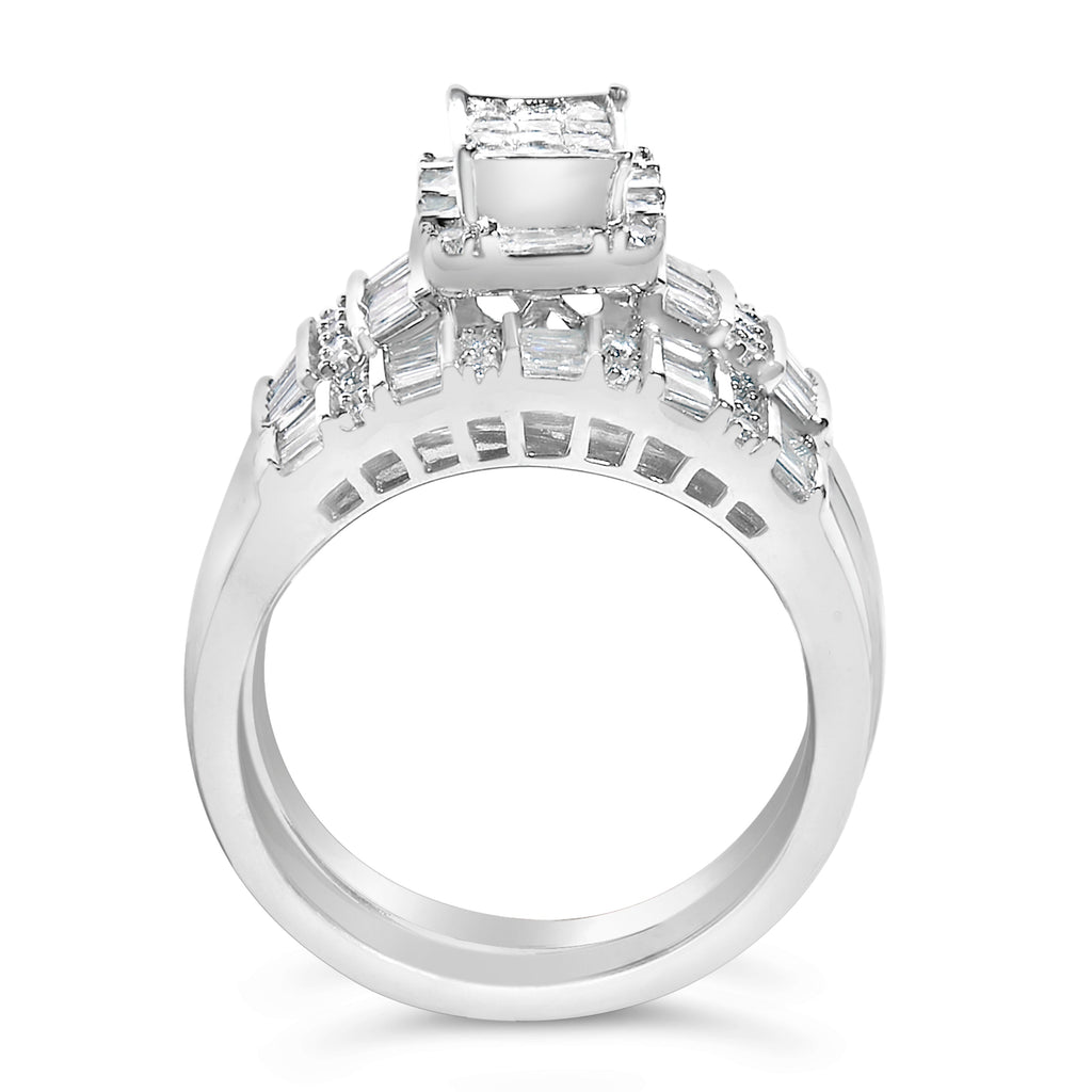 Sterling Silver 1.0 Cttw Diamond Composite Head Bridal Engagement Ring Set
