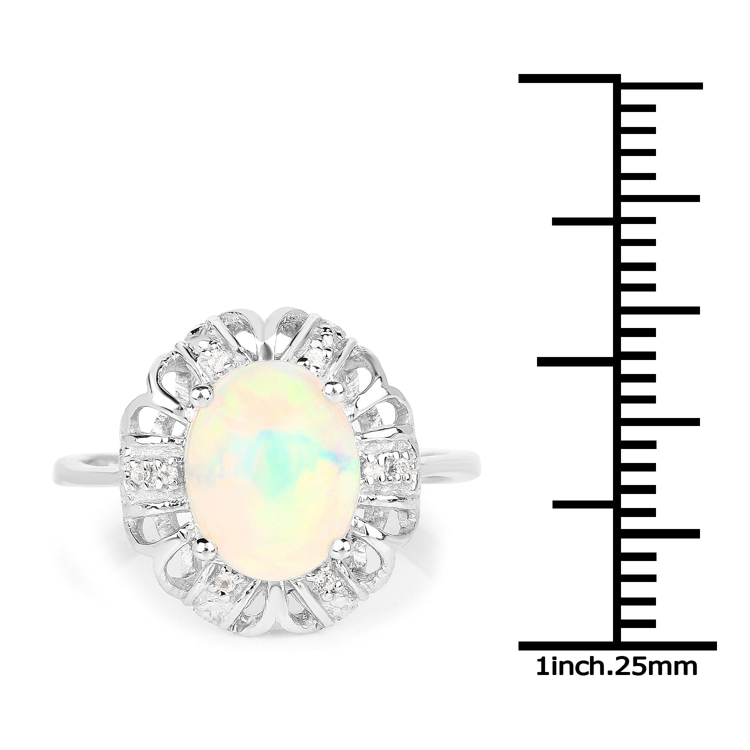1.73 Carat Genuine Ethiopian Opal & White Topaz .925 Sterling Silver Ring