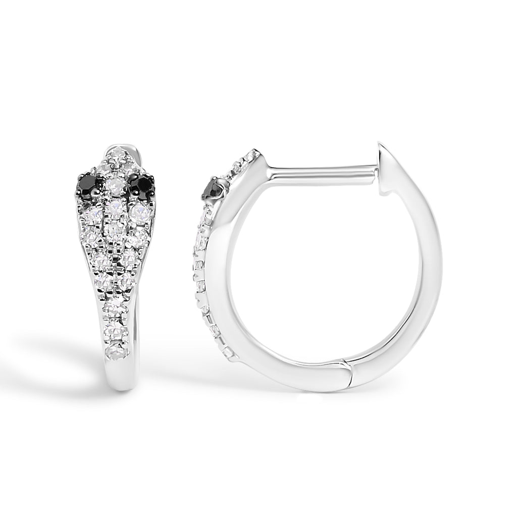 10K White Gold 1/5 Cttw Diamond Snake Eyes Huggy Hoop Earrings