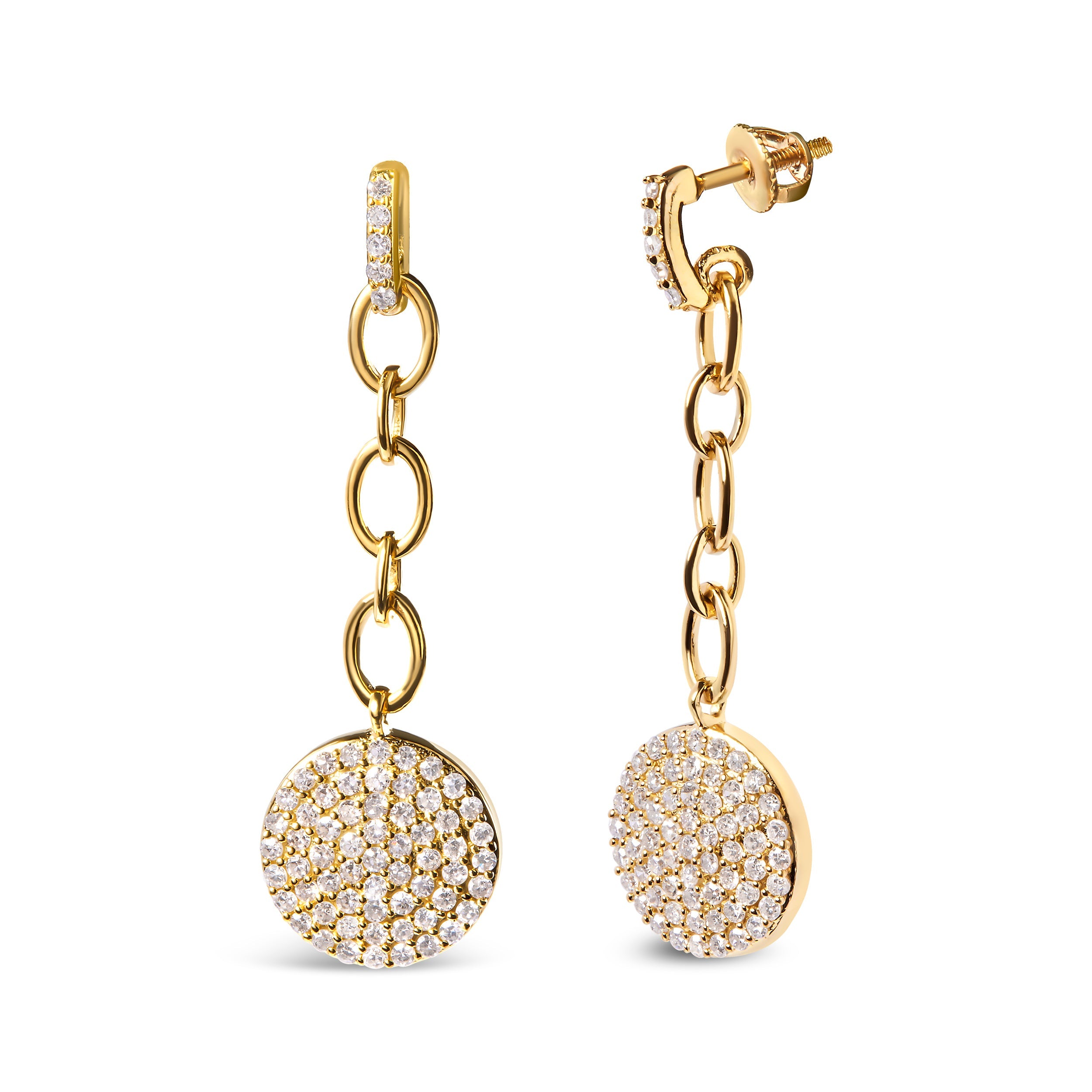 14K Yellow Gold 1.0 Cttw Diamond Chain Cluster Dangle Chain Earrings (I-J Color, I1-I2 Clarity)