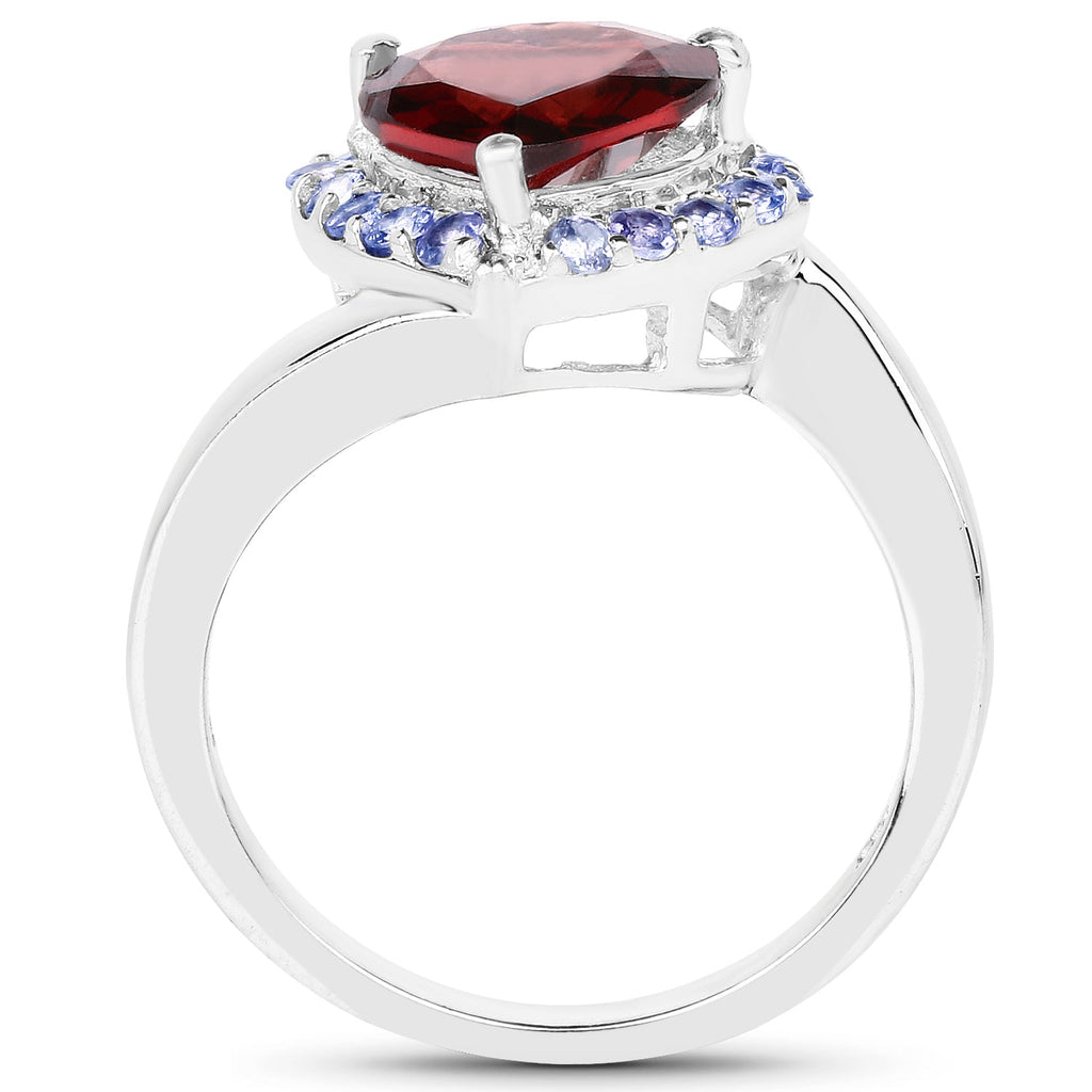 3.26 Carat Genuine Garnet and Tanzanite .925 Sterling Silver Ring