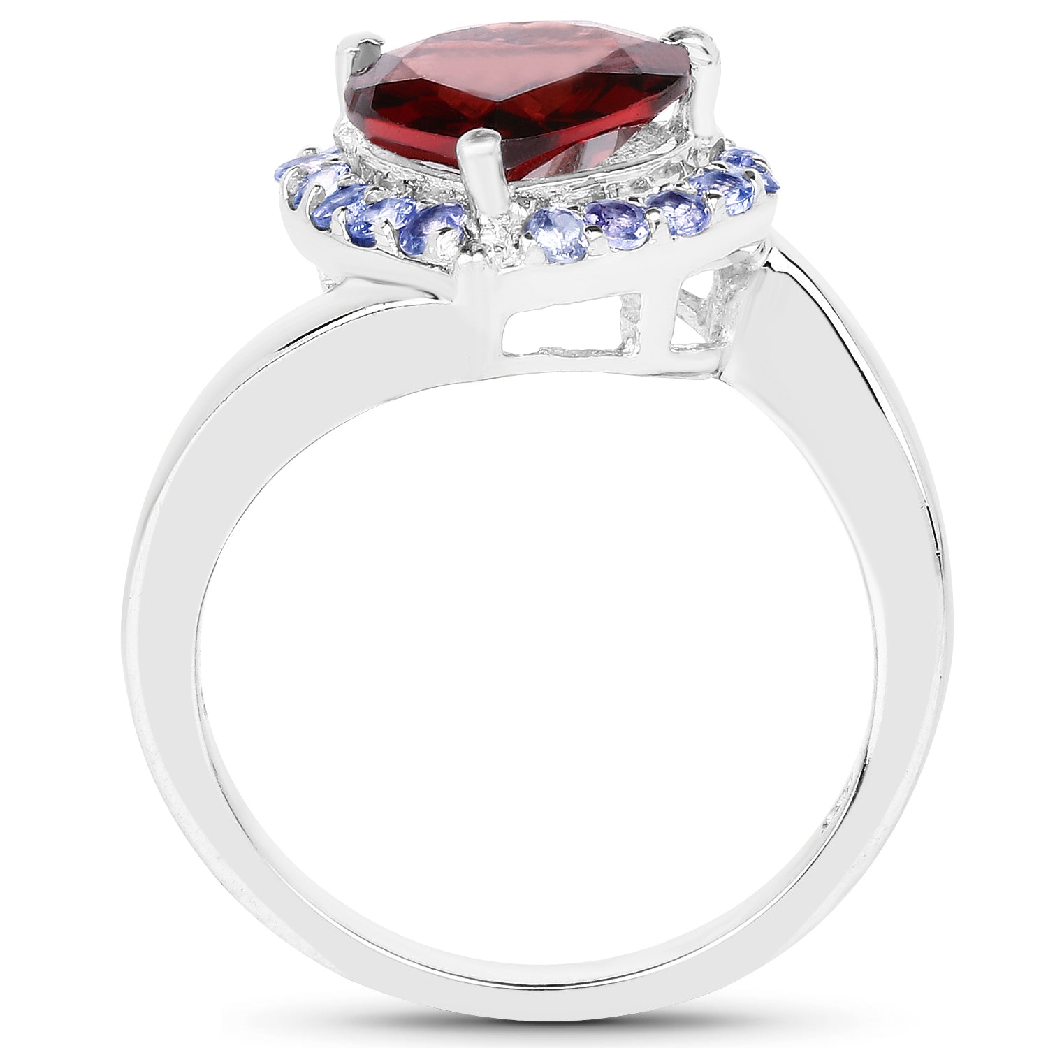 3.26 Carat Genuine Garnet and Tanzanite .925 Sterling Silver Ring