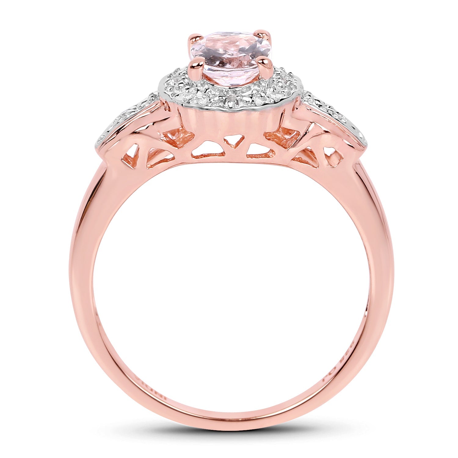 14K Rose Gold Plated 0.73 Carat Genuine Morganite & White Topaz .925 Sterling Silver Ring