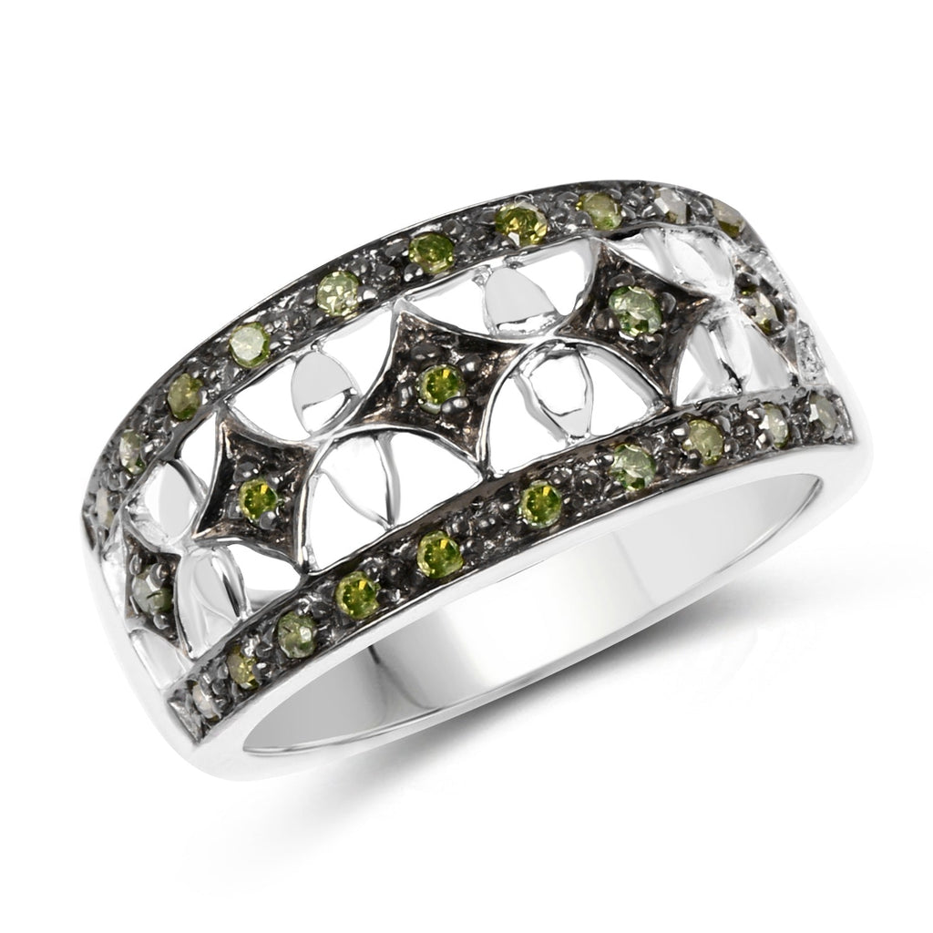 0.32 Carat Genuine Green Diamond .925 Sterling Silver Ring