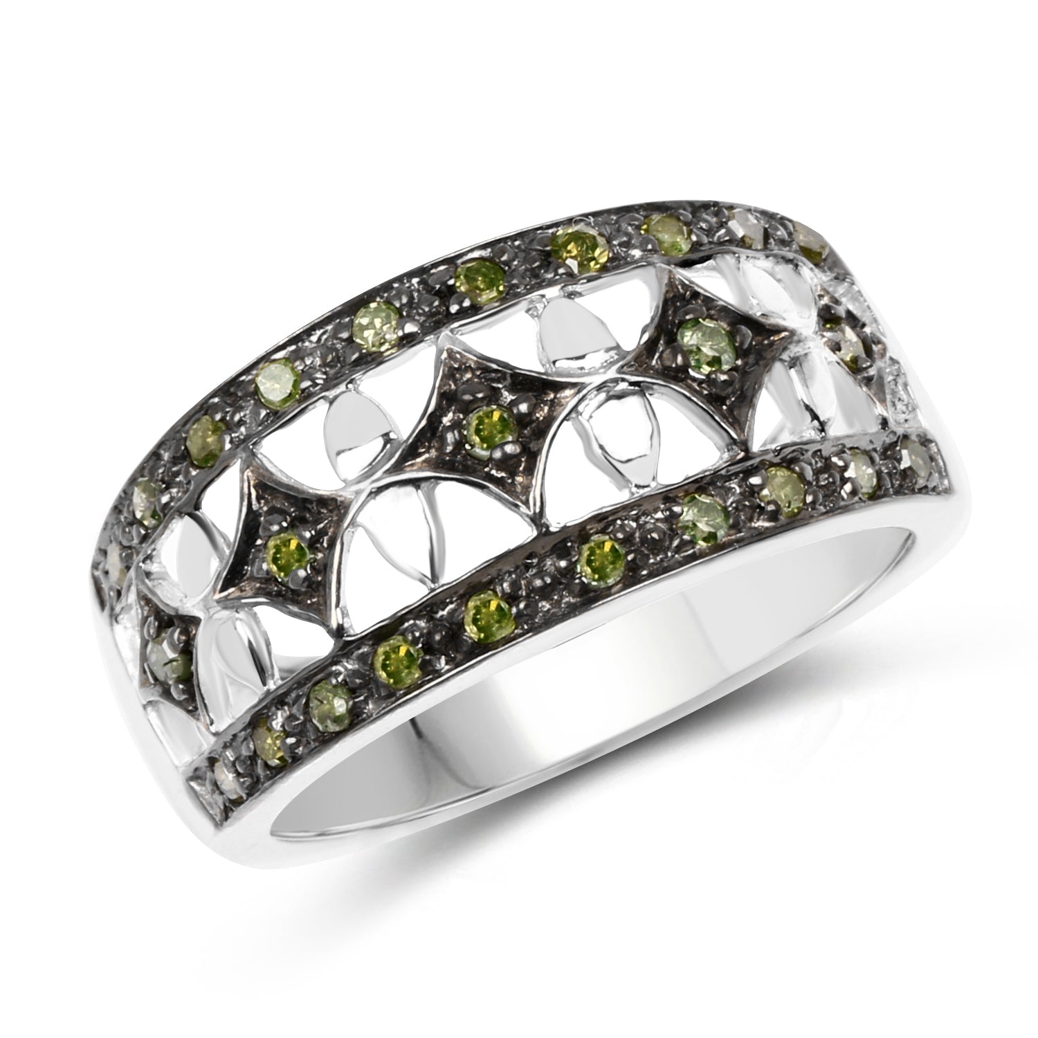 0.32 Carat Genuine Green Diamond .925 Sterling Silver Ring