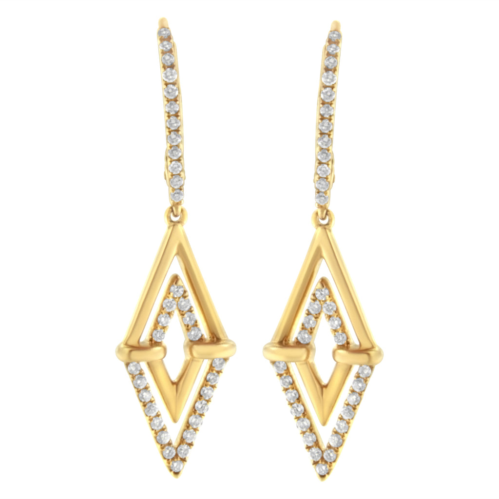 14K Yellow Gold 3/8 Cttw Double Triangle Drop and Dangle Diamond Earrings (G-H Color, SI1-SI2 Clarity)