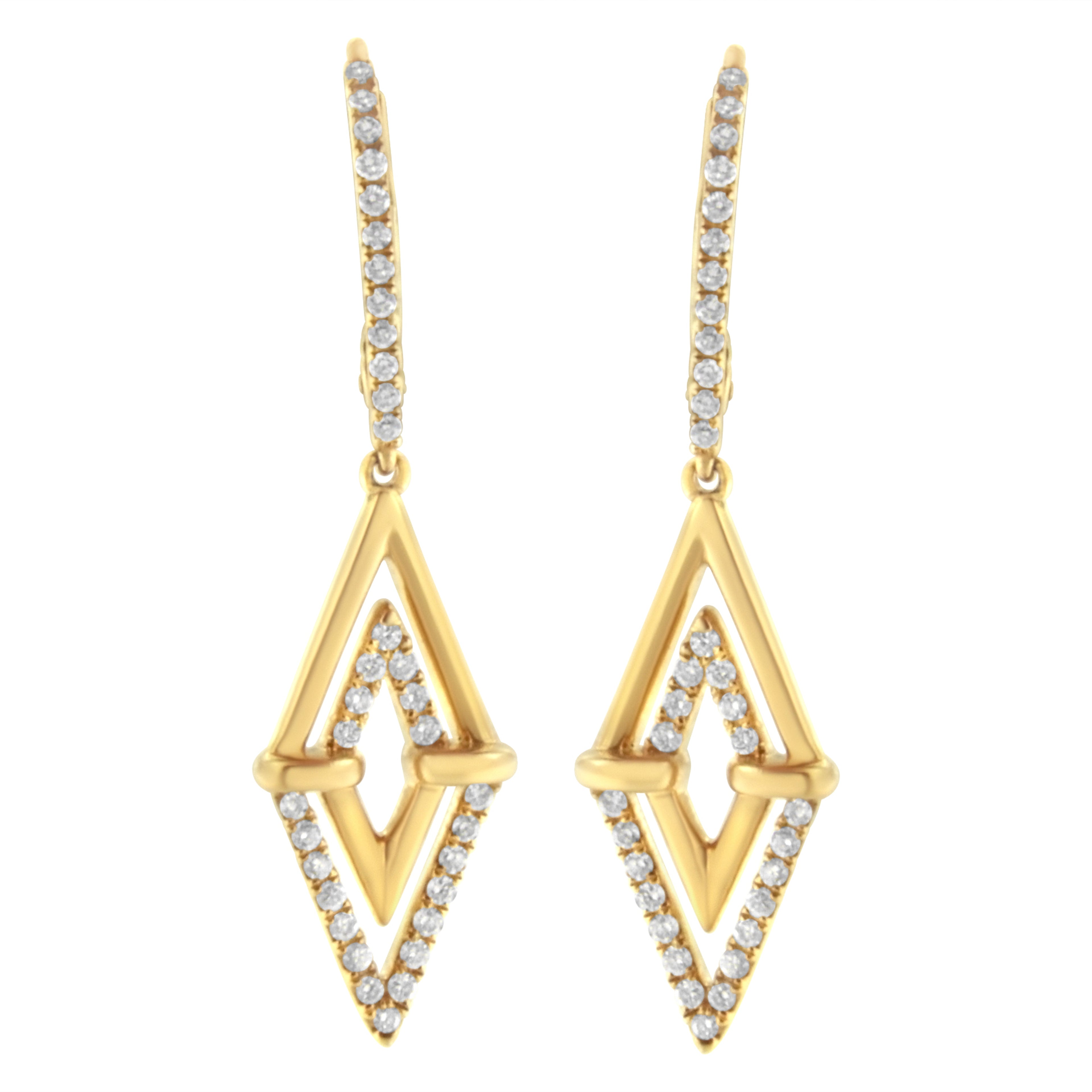 14K Yellow Gold 3/8 Cttw Double Triangle Drop and Dangle Diamond Earrings (G-H Color, SI1-SI2 Clarity)