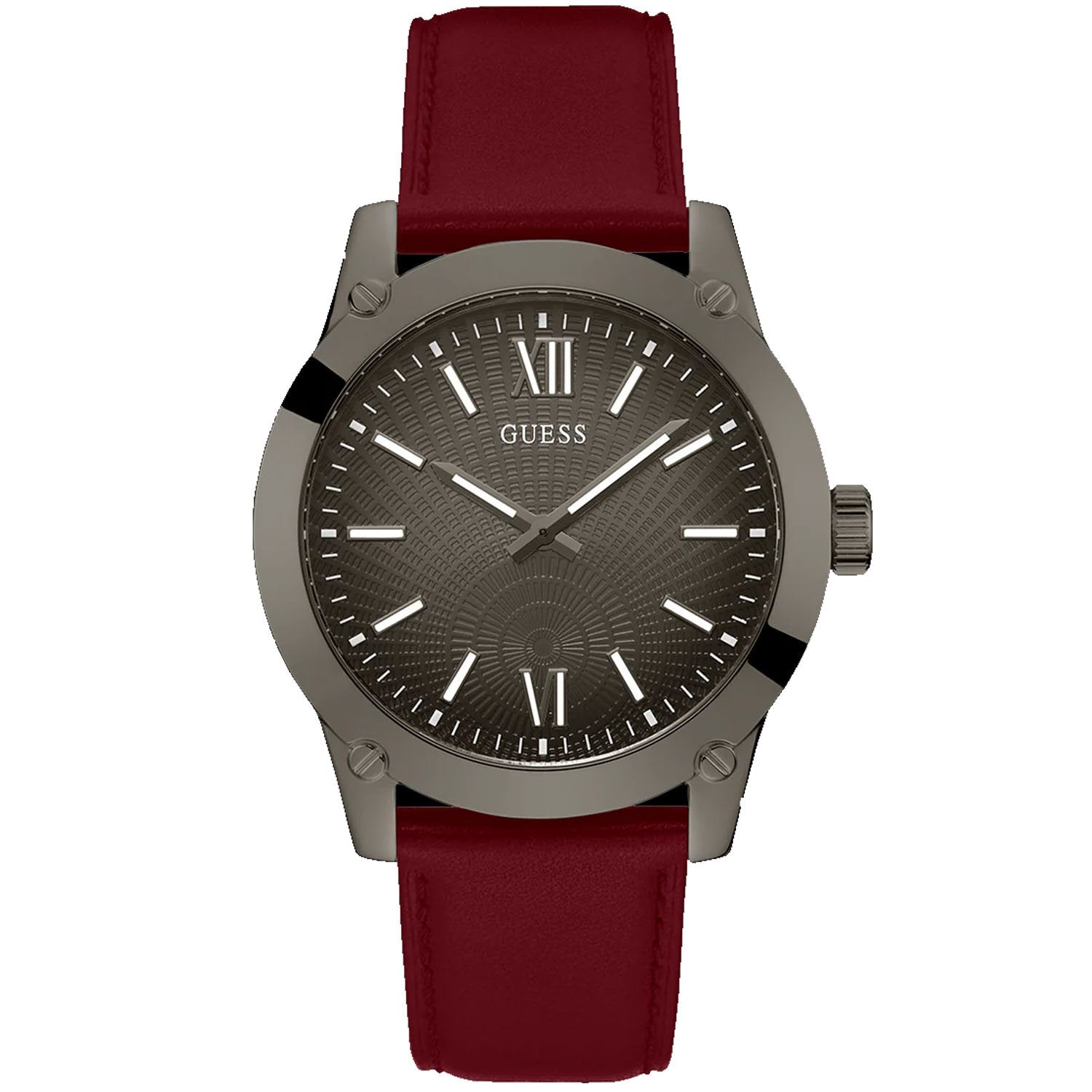Guess Men's Dress Analog Burgundy Gunmetal