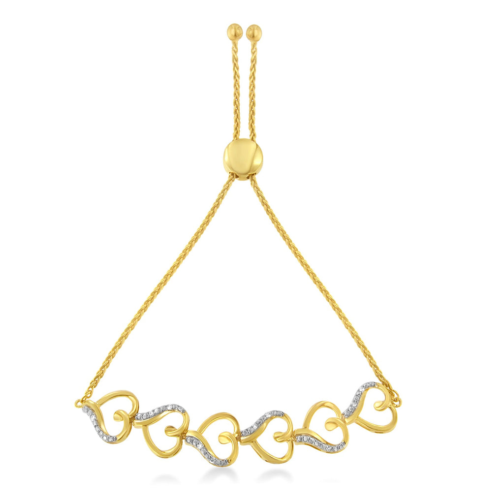 10K Yellow Gold over .925 Sterling Silver Diamond Accented Open Hearts 6â€-9â€ Adjustable Chain Bolo Bracelet (H-I Color, I2-I3 Clarity)