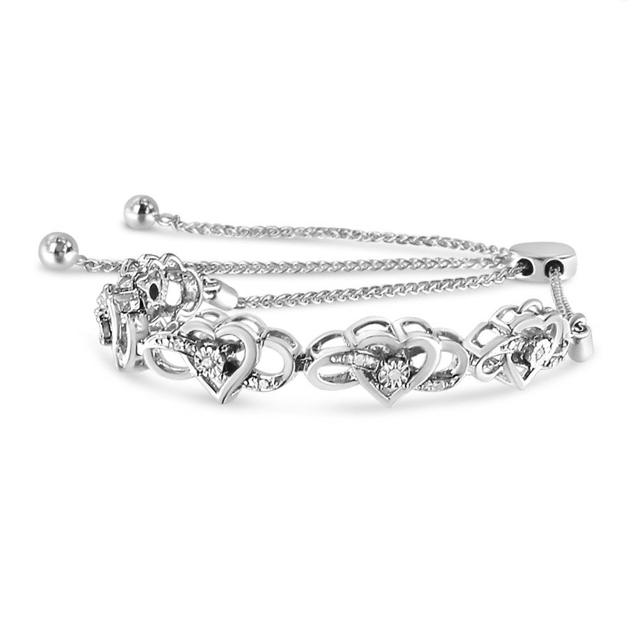 .925 Sterling Silver Miracle Set Diamond Accented Infinity Hearts 6â€-9â€ Adjustable Bolo Bracelet (H-I Color, I2-I3 Clarity)