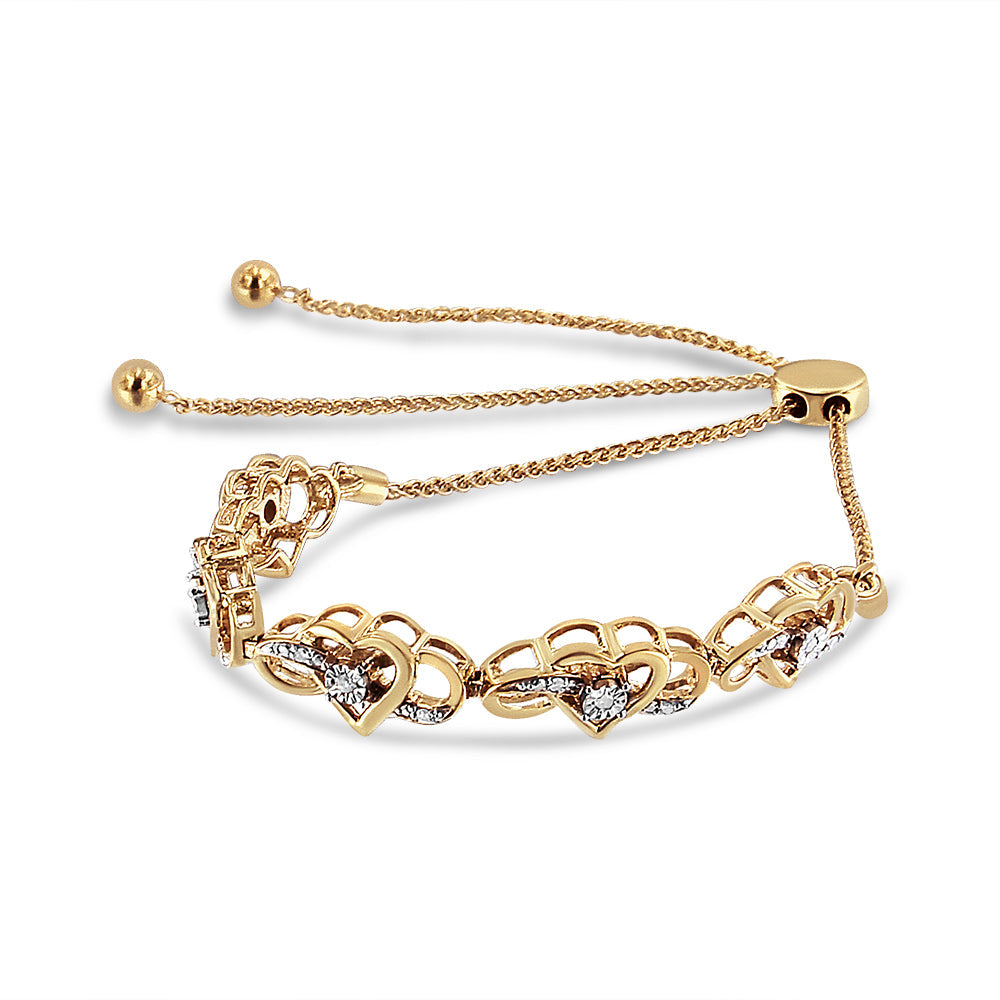14K Yellow Gold Plated .925 Sterling Silver 1/10 Cttw Diamond Infinity Heart Shaped 4â€-10â€ Adjustable Bolo Bracelet (H-I Color, I2-I3 Clarity)