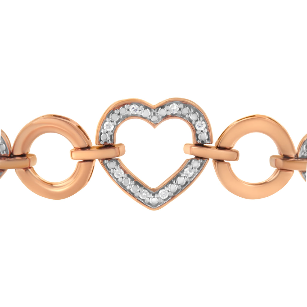 14K Rose Gold Plated .925 Sterling Silver Diamond Accent Circle and Heart Link Adjustable 6â€-10â€ Bolo Bracelet (I-J Color, I3 Clarity)
