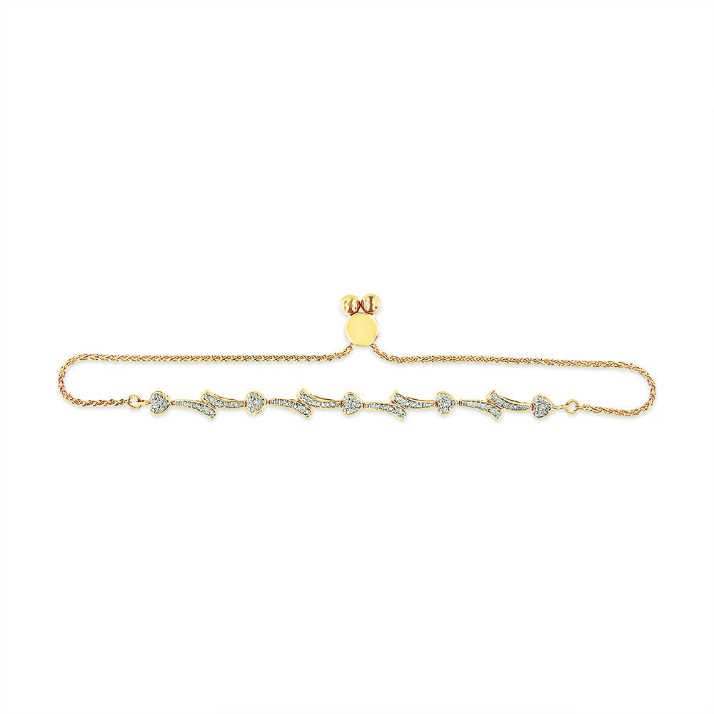 14K Yellow Gold Plated .925 Sterling Silver Diamond Accent Heart and Wave Link Bolo Bracelet (I-J Color, I2-I3 Clarity) - 6" to 9" Adjustable