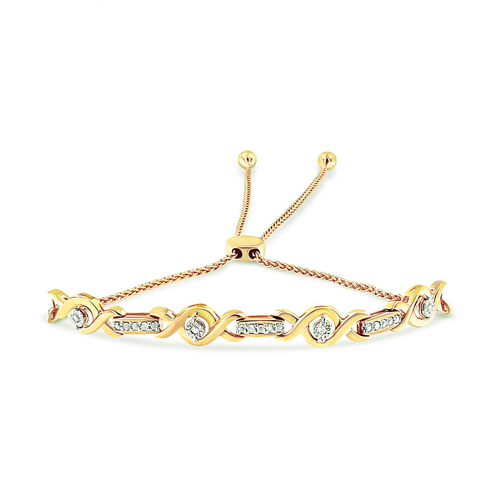 14K Yellow Gold Plated .925 Sterling Silver Channel Set Diamond Accent Twist 4â€-10â€ Adjustable Bolo Bracelet (I-J Color, I3 Clarity)