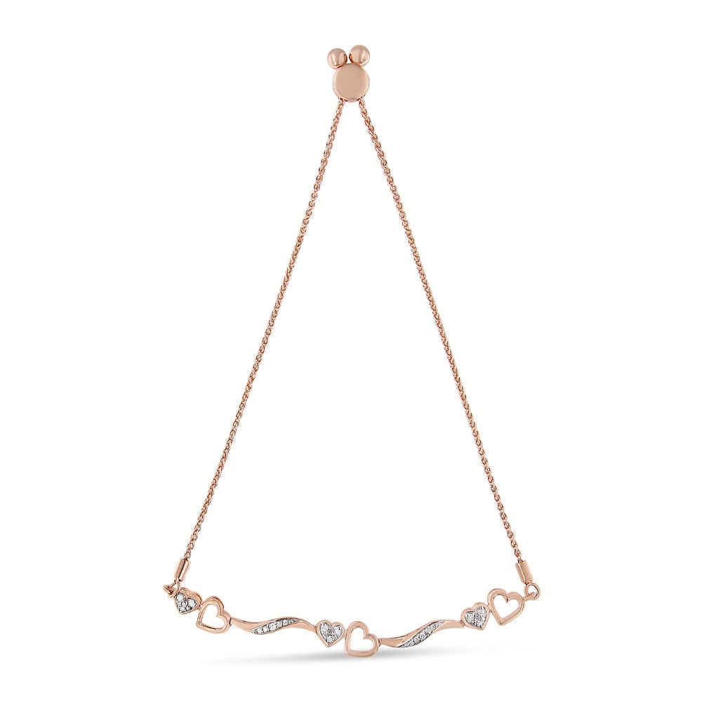 14K Rose Gold Plated .925 Sterling Silver 1/10 Cttw Diamond Wave and Hearts 4â€-10â€ Adjustable Bolo Bracelet (I-J Color, I3 Clarity)