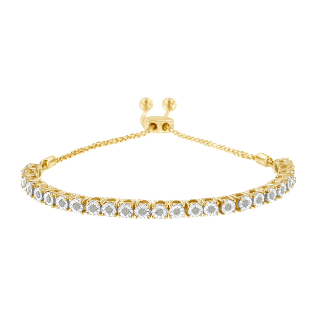 10K Yellow Gold over .925 Sterling Silver 1/4 Cttw Miracle-Set Diamond 4â€-10â€ Adjustable Bolo Tennis Bracelet (I-J Color, I3 Clarity)