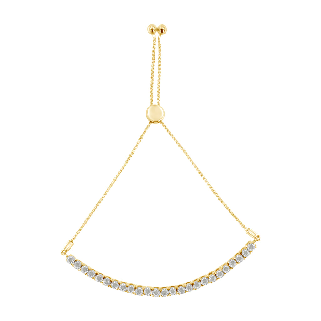10K Yellow Gold over .925 Sterling Silver 1/4 Cttw Miracle-Set Diamond 4â€-10â€ Adjustable Bolo Tennis Bracelet (I-J Color, I3 Clarity)
