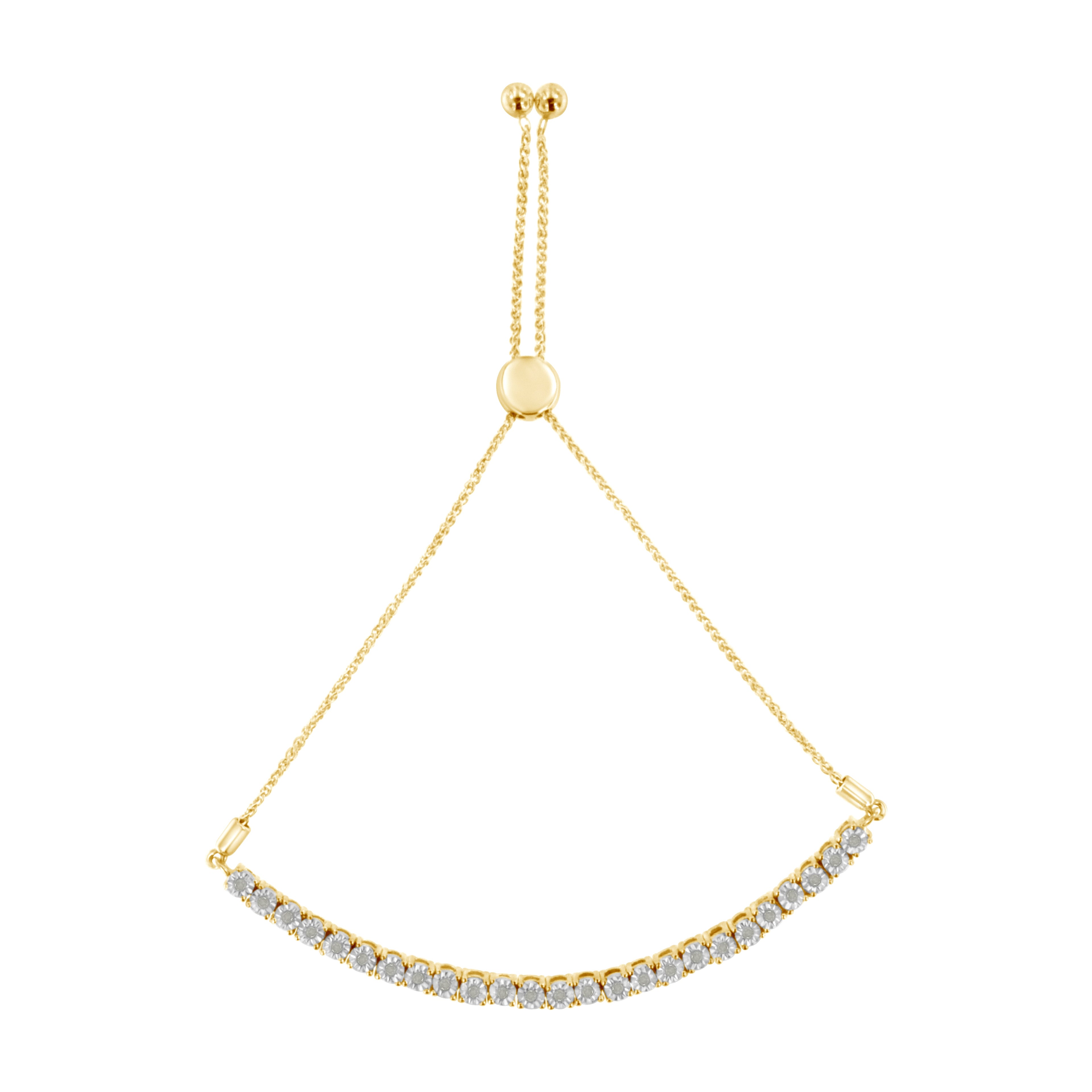 10K Yellow Gold over .925 Sterling Silver 1/4 Cttw Miracle-Set Diamond 4â€-10â€ Adjustable Bolo Tennis Bracelet (I-J Color, I3 Clarity)