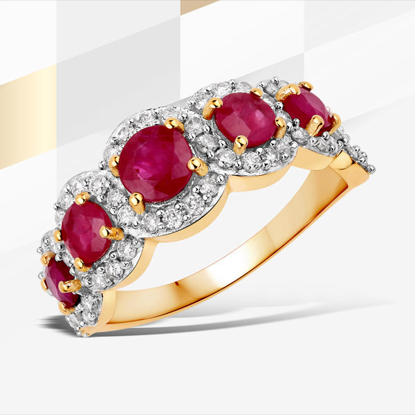 1.99 Carat Genuine Ruby and White Diamond 14K Yellow Gold Ring