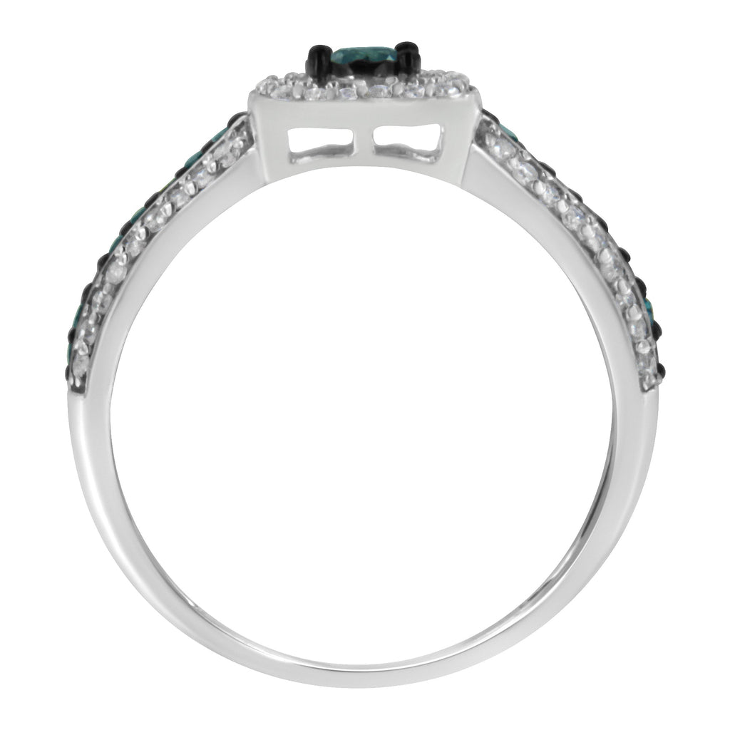 .925 Sterling Silver Treated Blue Miracle-Set Diamond Engagement Ring (1/2 Cttw, J-K Color, I1-I2 Clarity) - Size 6