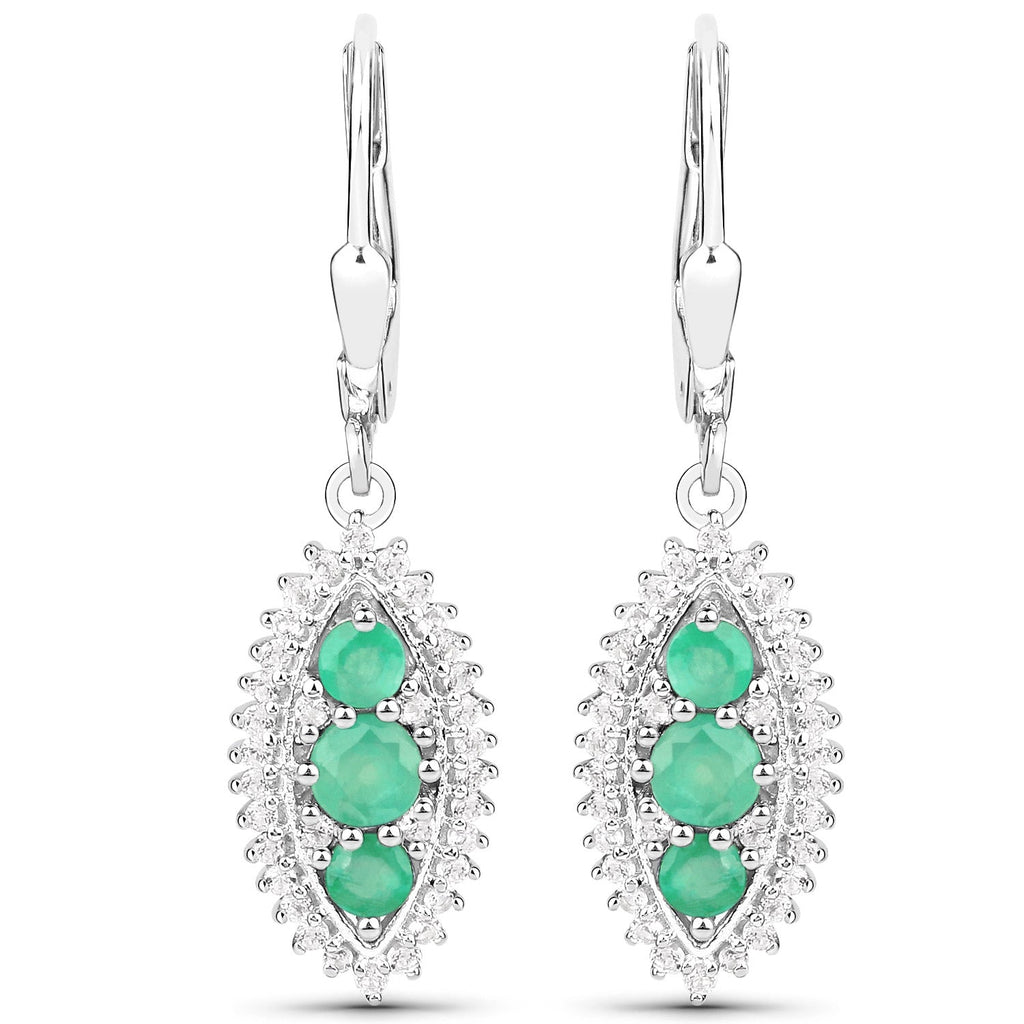 3.52 Carat Genuine Zambian Emerald and White Topaz .925 Sterling Silver 3 Piece Jewelry Set (Ring, Earrings, and Pendant w/ Chain)