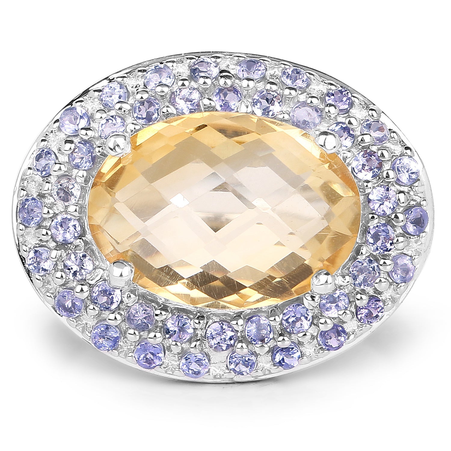 5.78 Carat Genuine Citrine and Tanzanite .925 Sterling Silver Ring