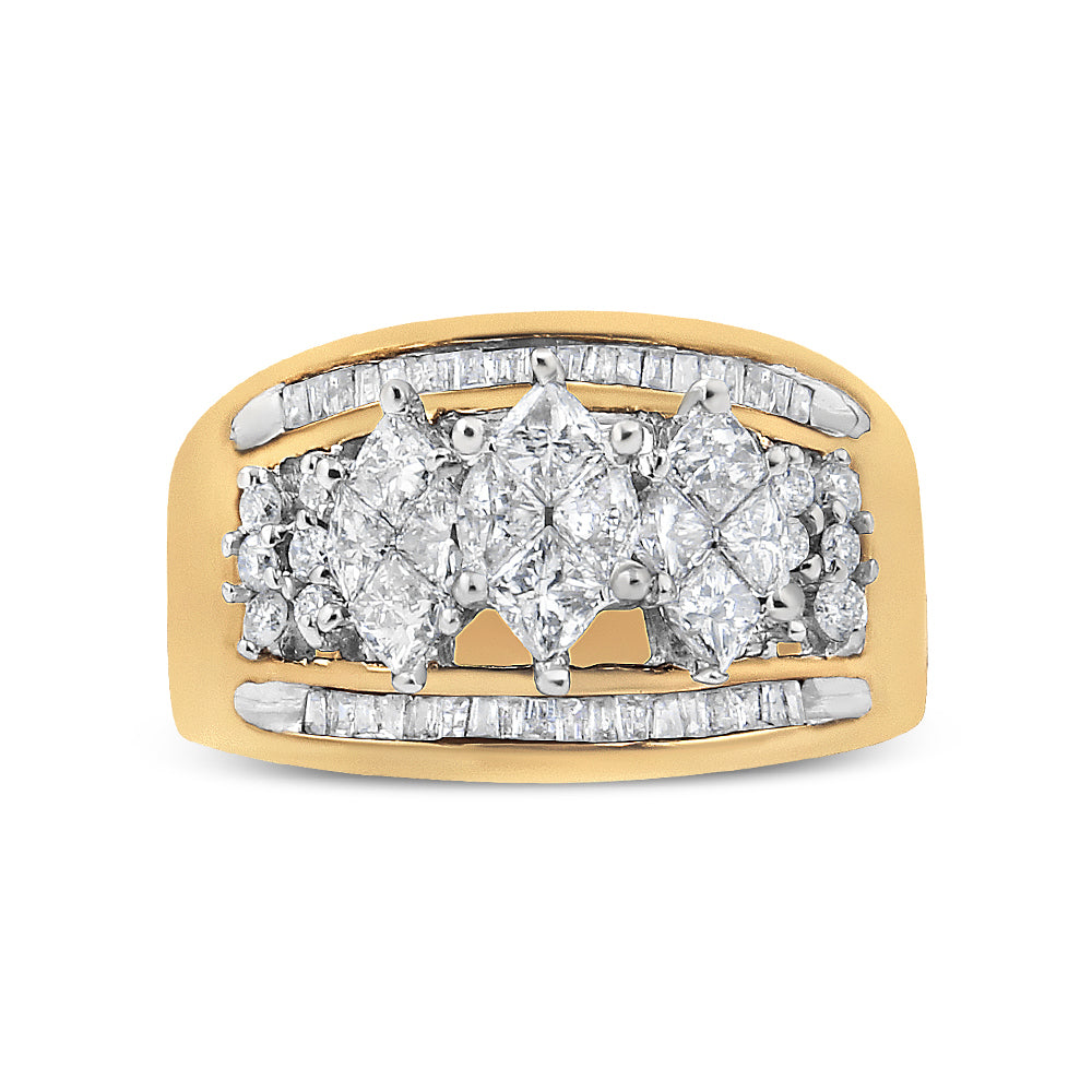 10K Yellow and White Gold 1 1/2 Cttw Pear Shaped 3 Stone Style Diamond Ring Band (H-I Color, SI1-SI2 Clarity) - Ring Size 7