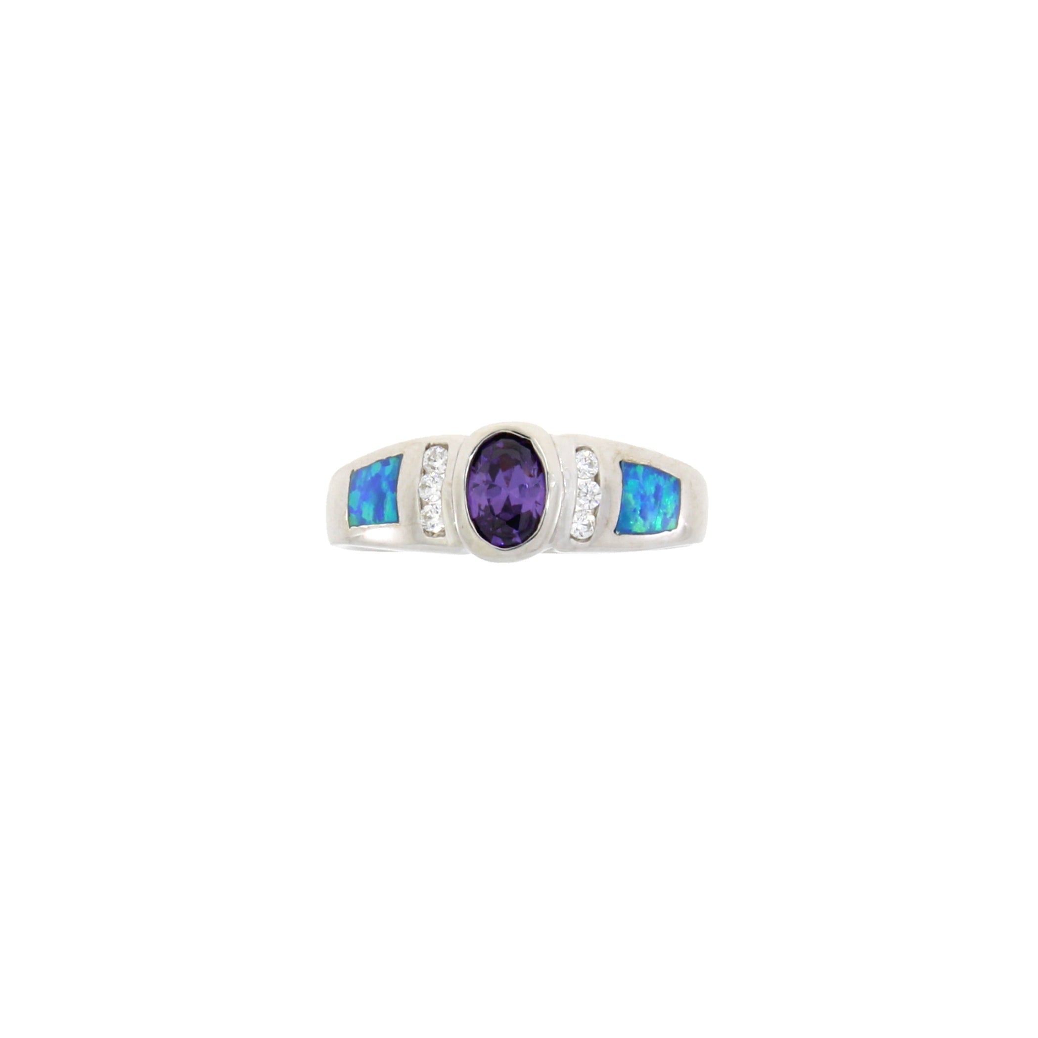 Cubic Zirconia Created Opal Ring Sterling Silver