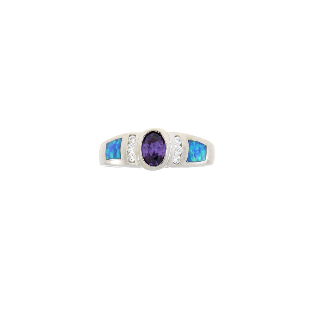 Cubic Zirconia Created Opal Ring Sterling Silver